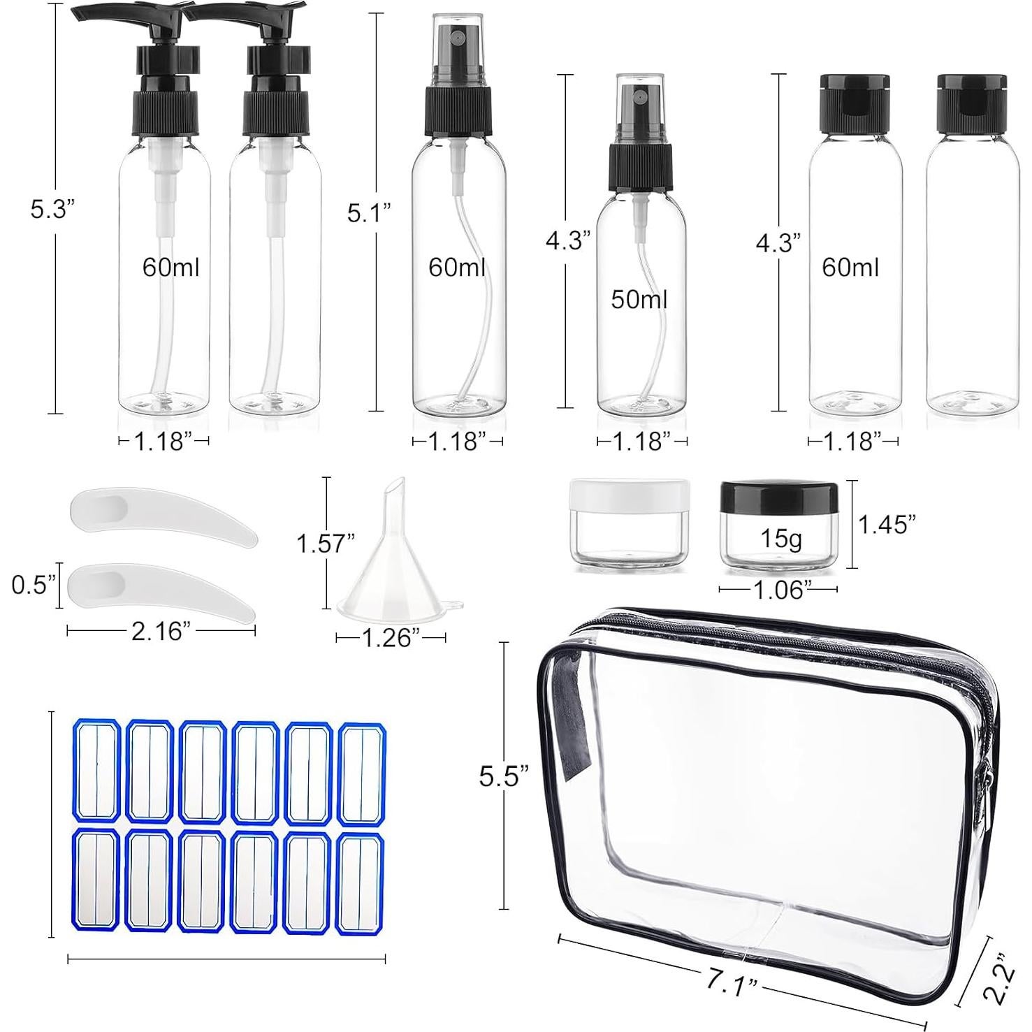 Set de Botellas de Viaje Cosywell 13 Piezas Aprobadas por TSA