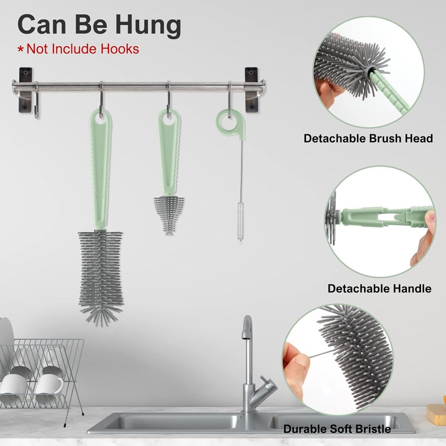 Juego de Cepillos para Botellas YomauiYee 6 en 1 Verde