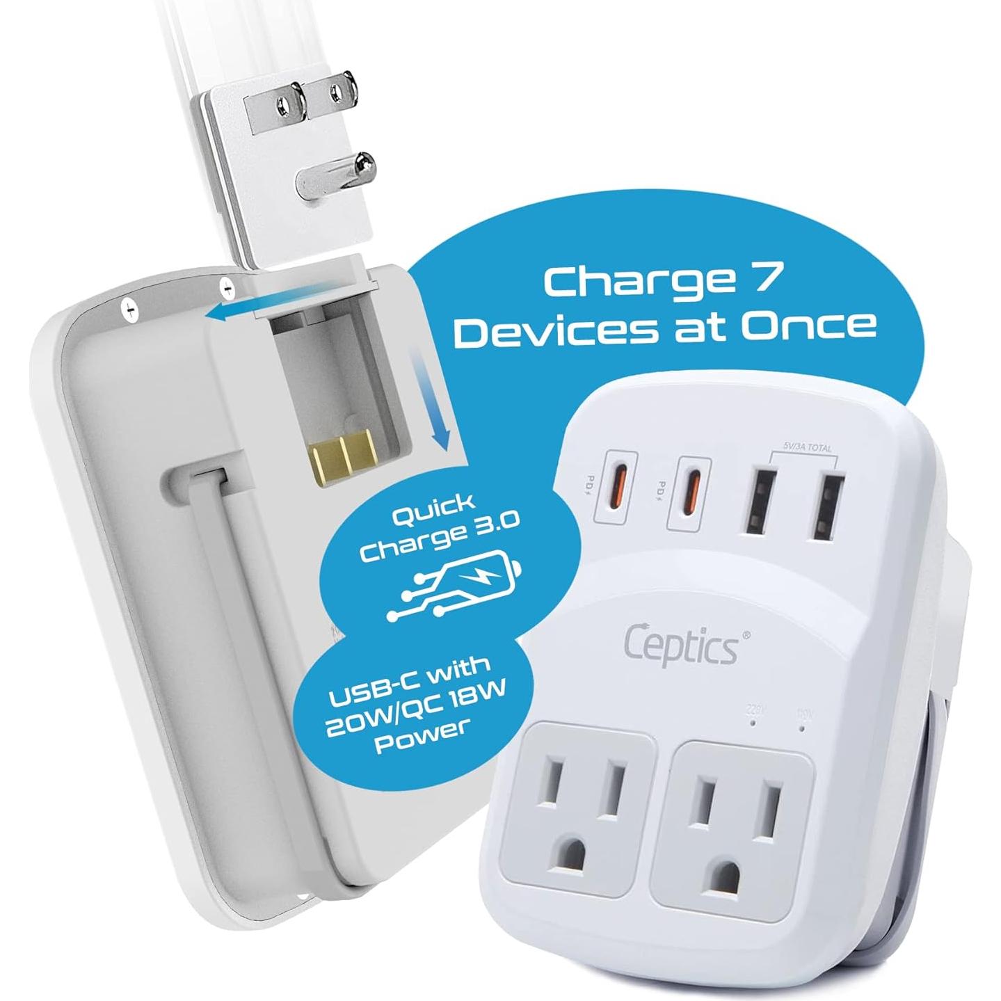 Kit Adaptador de Viaje Ceptics WPS-5B 7 en 1 USB-C 20W