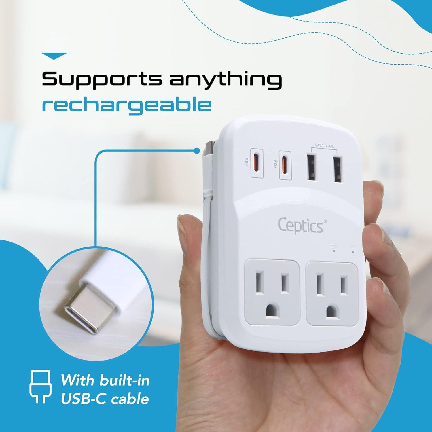 Kit Adaptador de Viaje Ceptics WPS-5B 7 en 1 USB-C 20W