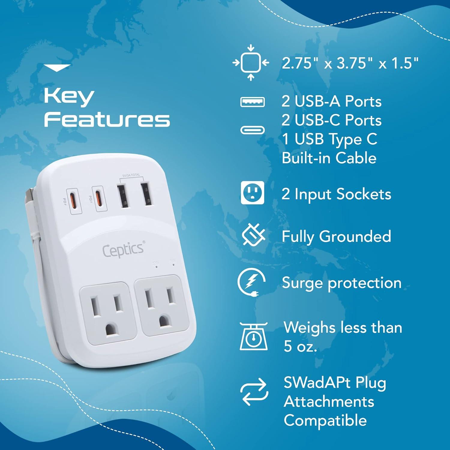 Kit Adaptador de Viaje Ceptics WPS-5B 7 en 1 USB-C 20W