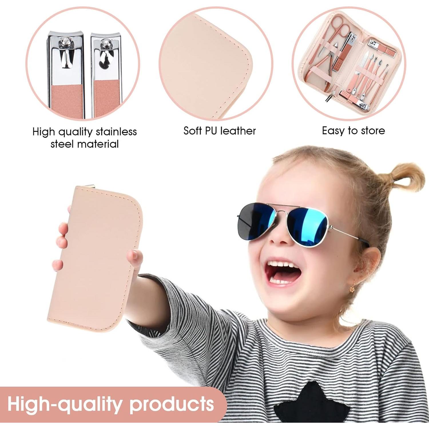 Set de Manicura 12 en 1 BOTEFEI Acero Inoxidable con Bolsa Rosa