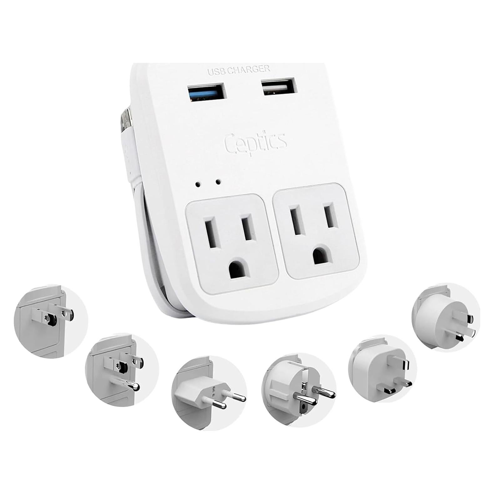 Kit Adaptador de Viaje Ceptics 5 en 1 con Carga Rápida 3.6A