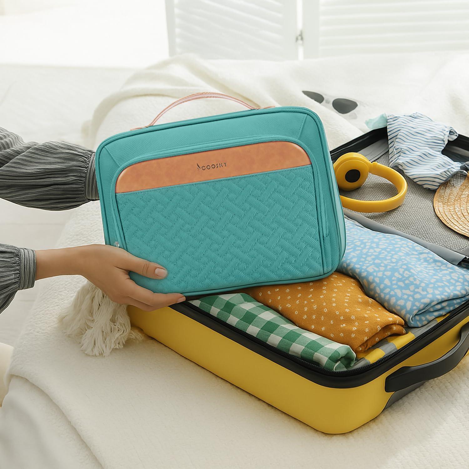 Travel Hanging Toiletry Bag for Women, Cruise Ship Essentials, with Jewelry Organizer, Extra Large Makeup Dopp Kit, Waterproof Cosmetic Bags, Toiletries Kit Set with Trolley Belt, Blue