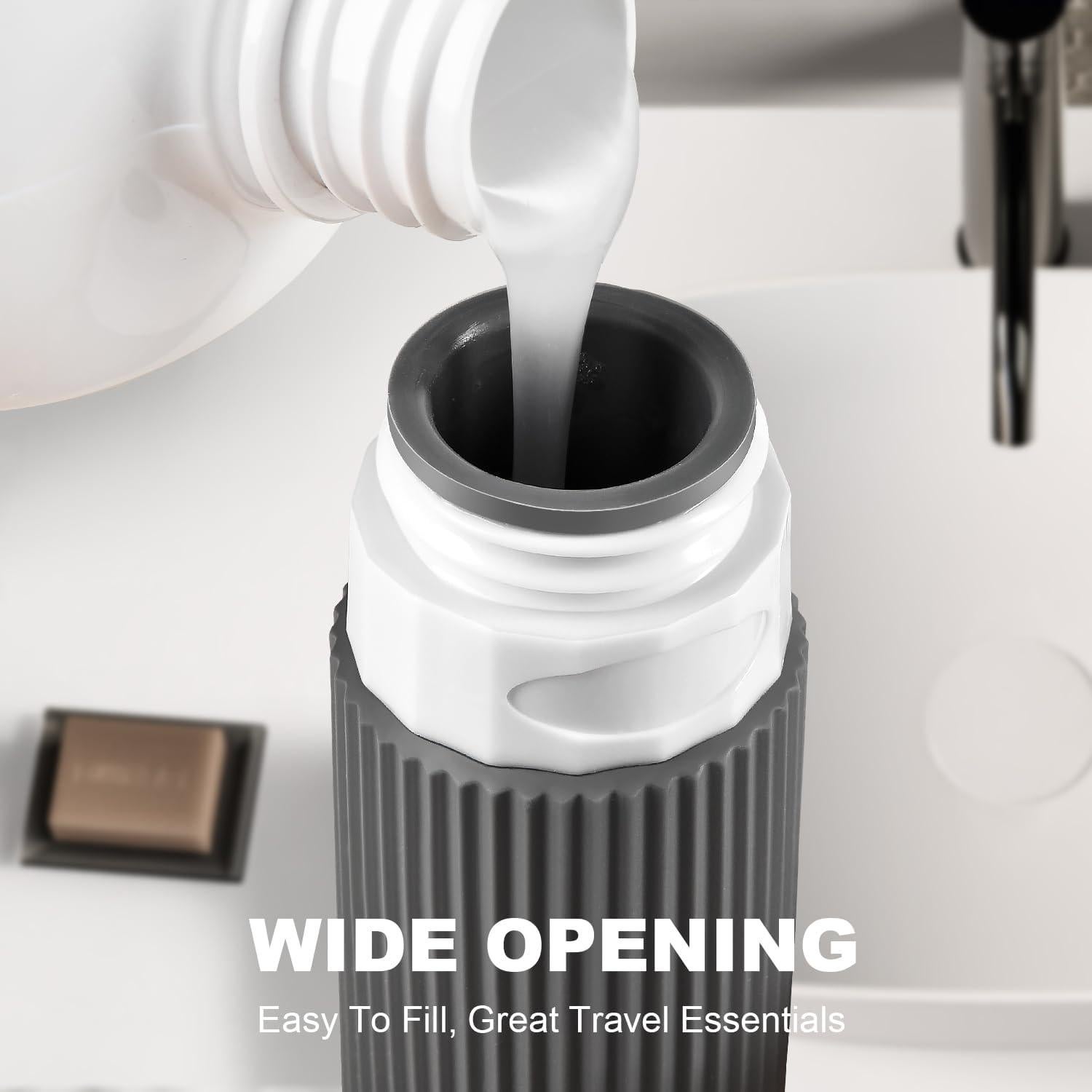 Travel Bottles for Toiletries (18 Pack), TSA Approved Size Silicone Containers Jar Kit, Airplane Essentials Toiletry Bag, Leak Proof Refillable Accessories for Conditioner, Shampoo, Lotion & Body Wash