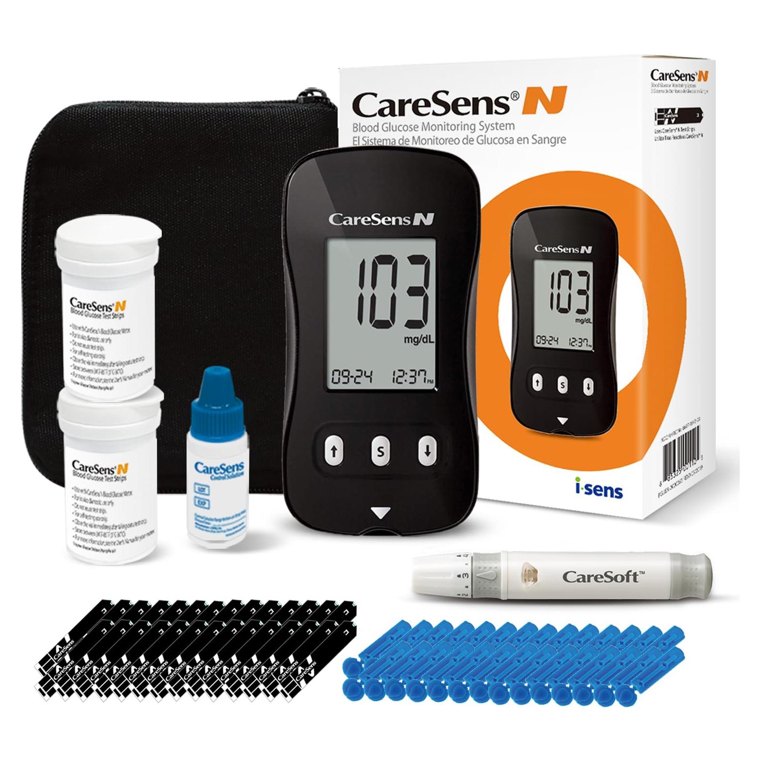 Kit de Monitor de Glucosa CareSens N con 100 Tiras y Lancetas