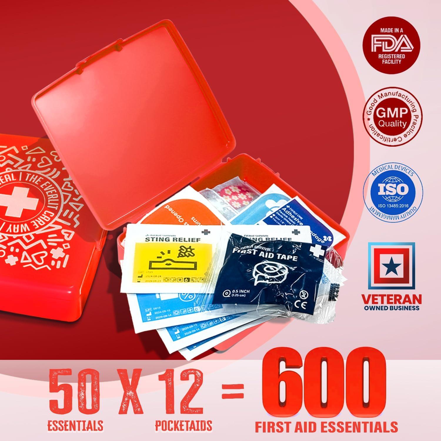 Kit de Primeros Auxilios Compacto EVERLIT 600 Pcs 12 Estuches