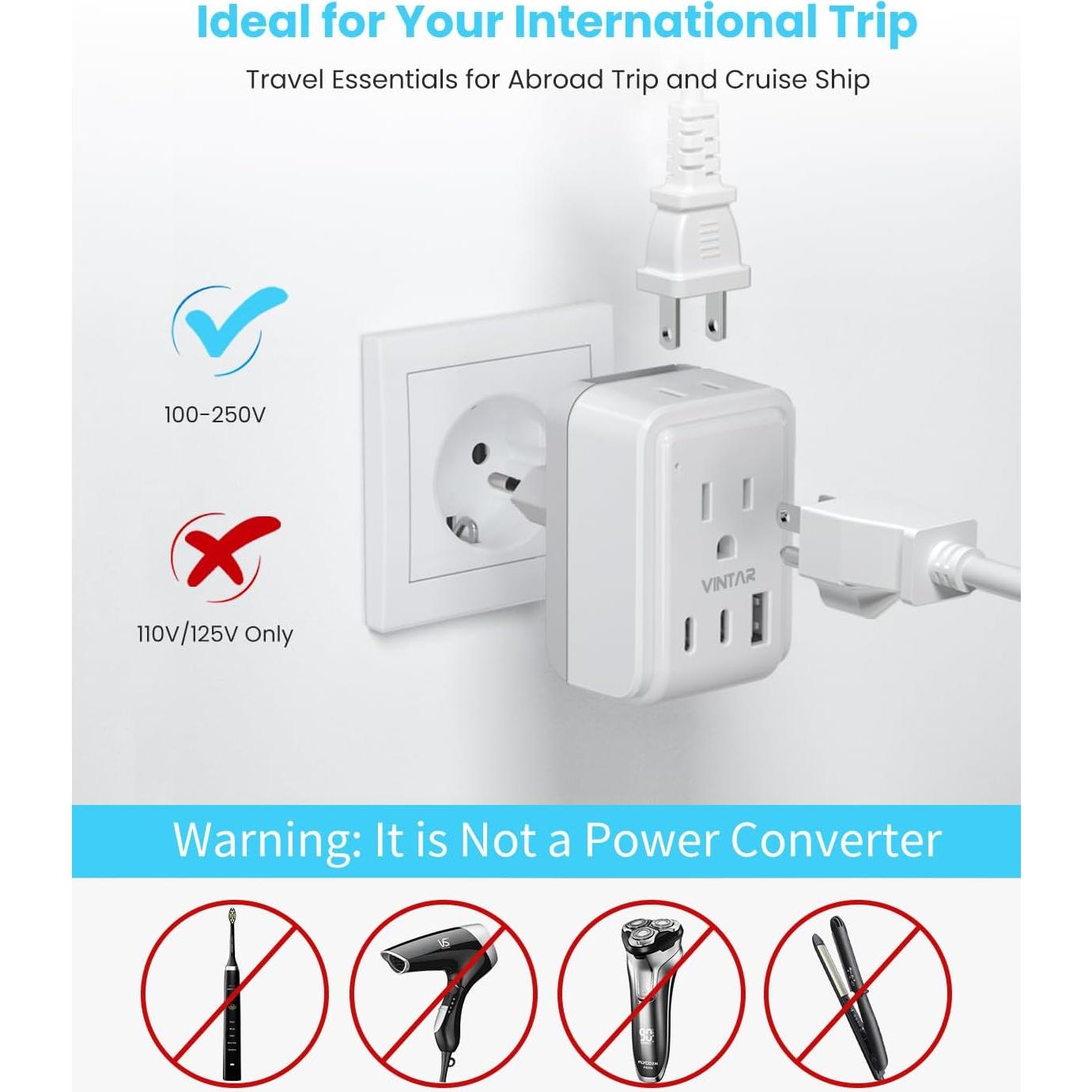Adaptador de Viaje Universal VINTAR 5 en 1 con 3 USB 17W