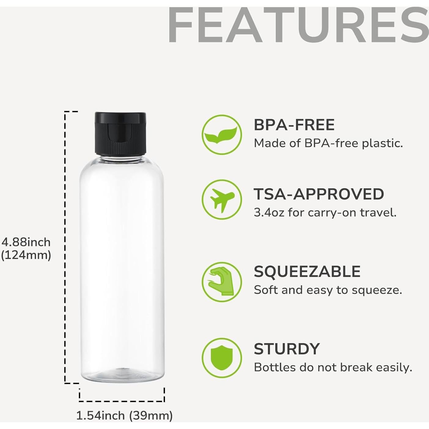 Botellas de Viaje Lisapack 100ml 5pcs Aprobadas por TSA