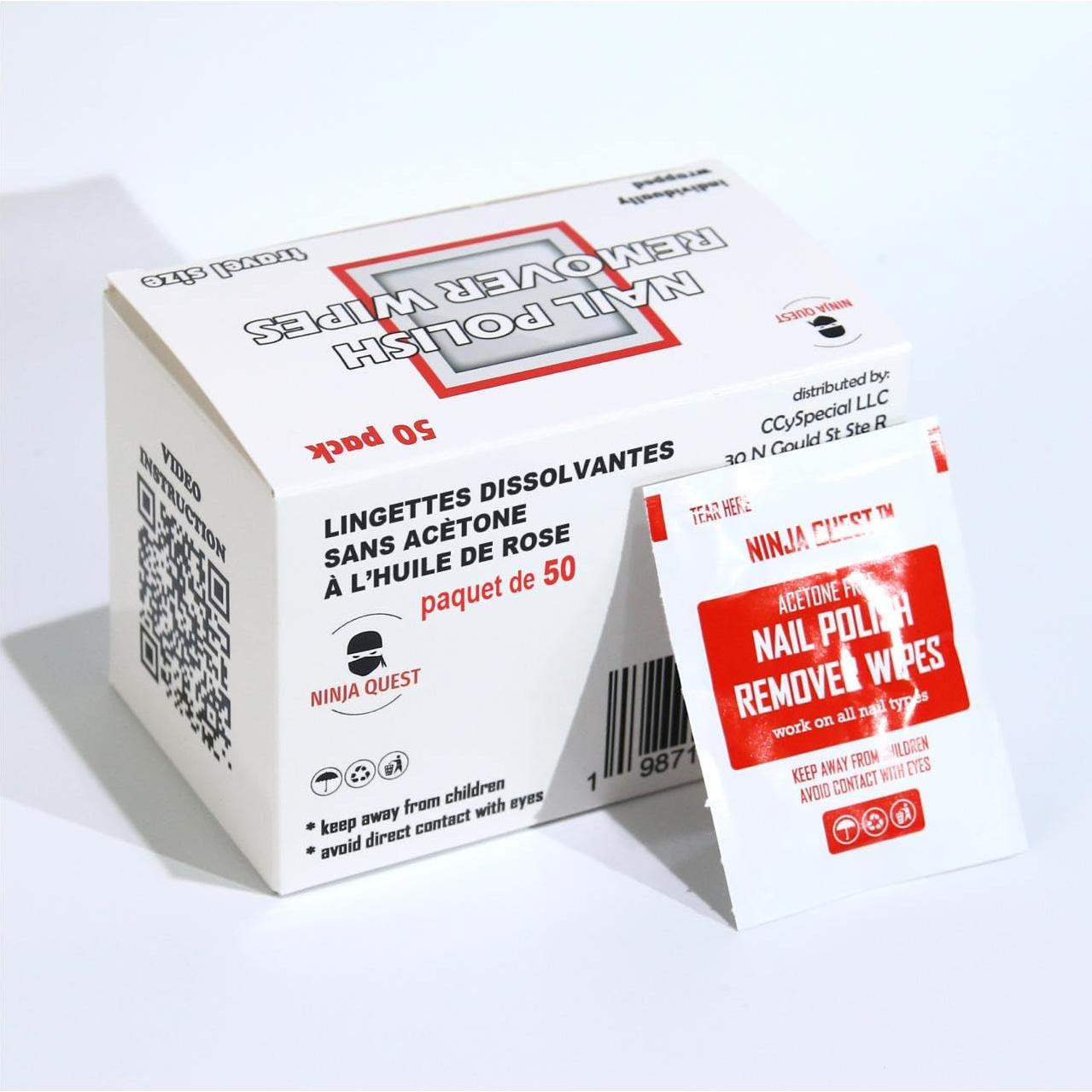 Toallitas Desmaquilladoras Ninja Quest Sin Acetona - 50 Unidades