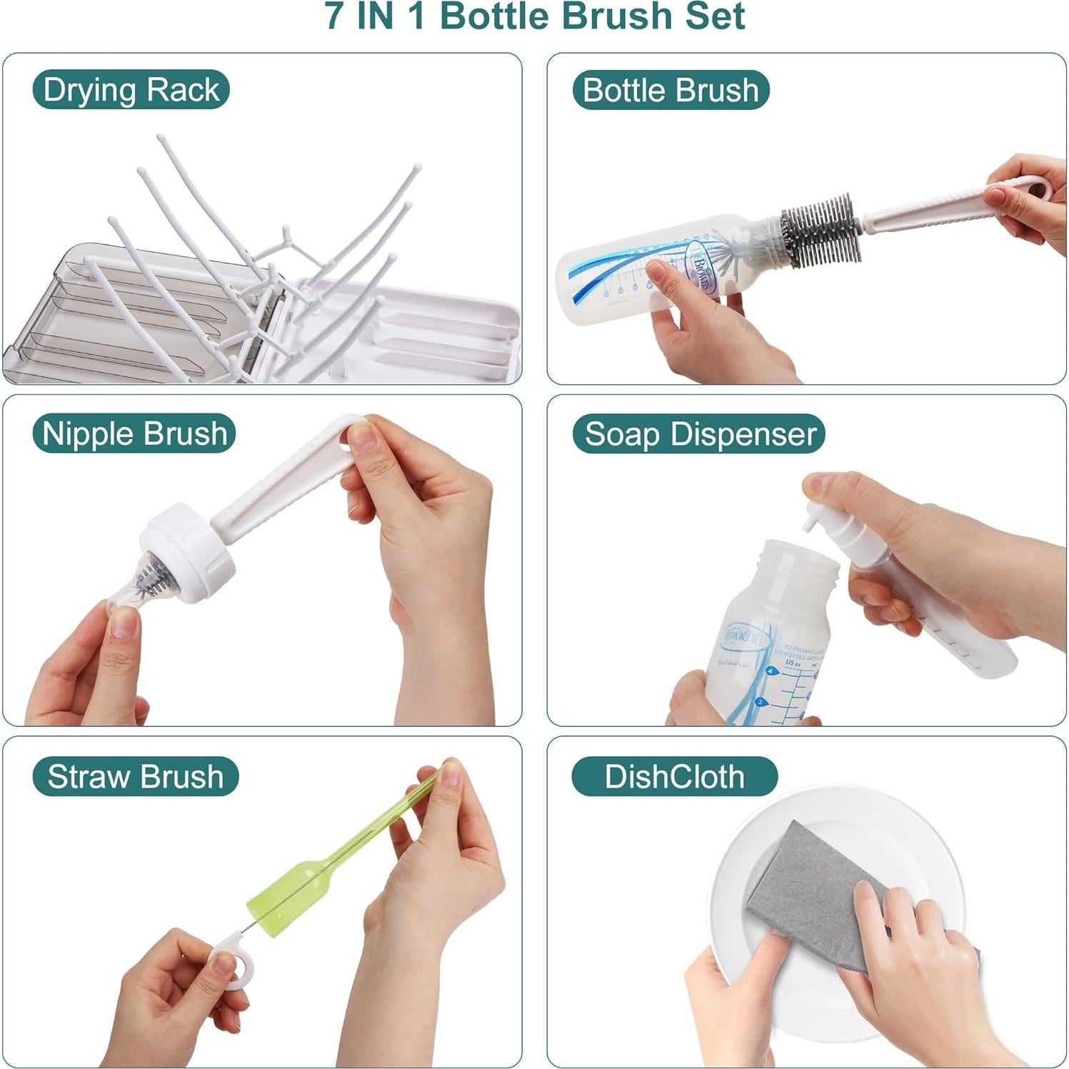 Kit Limpiador de Biberones 7 en 1 Snonerion Blanco