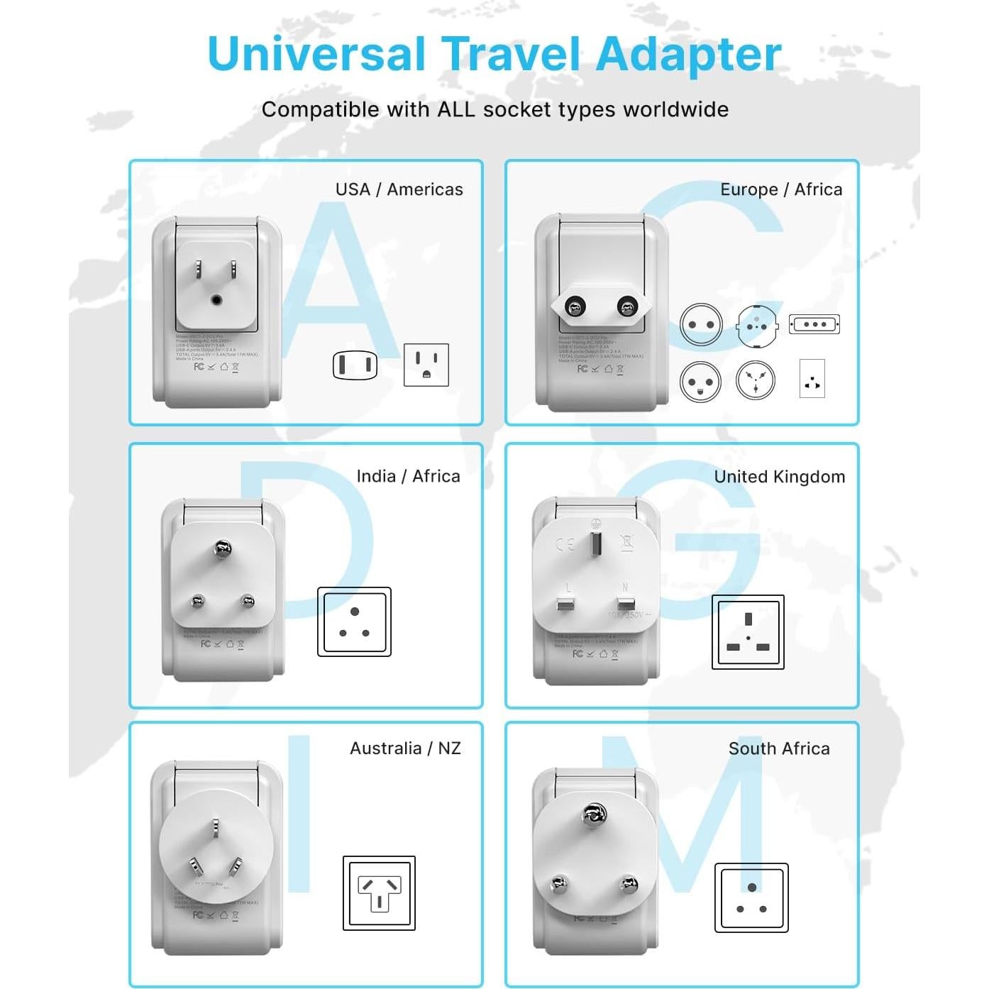 Adaptador de Viaje Universal VINTAR 7 en 1 con 3 USB