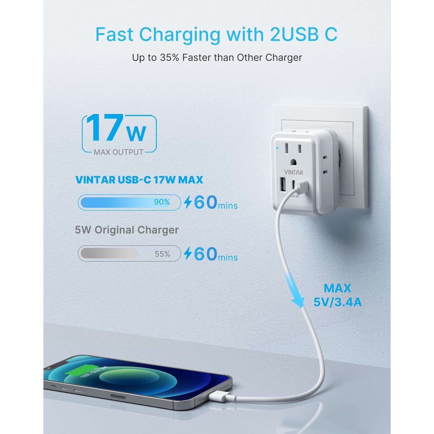 Adaptador de Viaje Universal VINTAR 7 en 1 con 3 USB