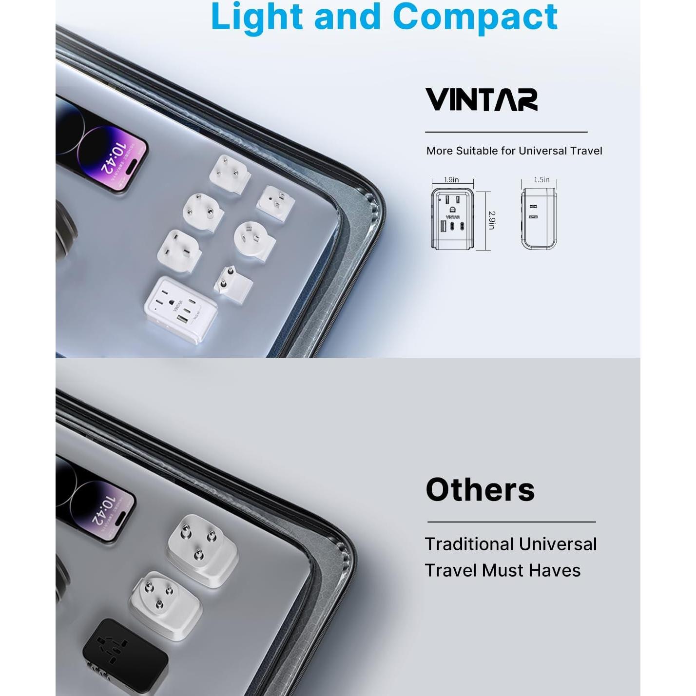 Adaptador de Viaje Universal VINTAR 7 en 1 con 3 USB