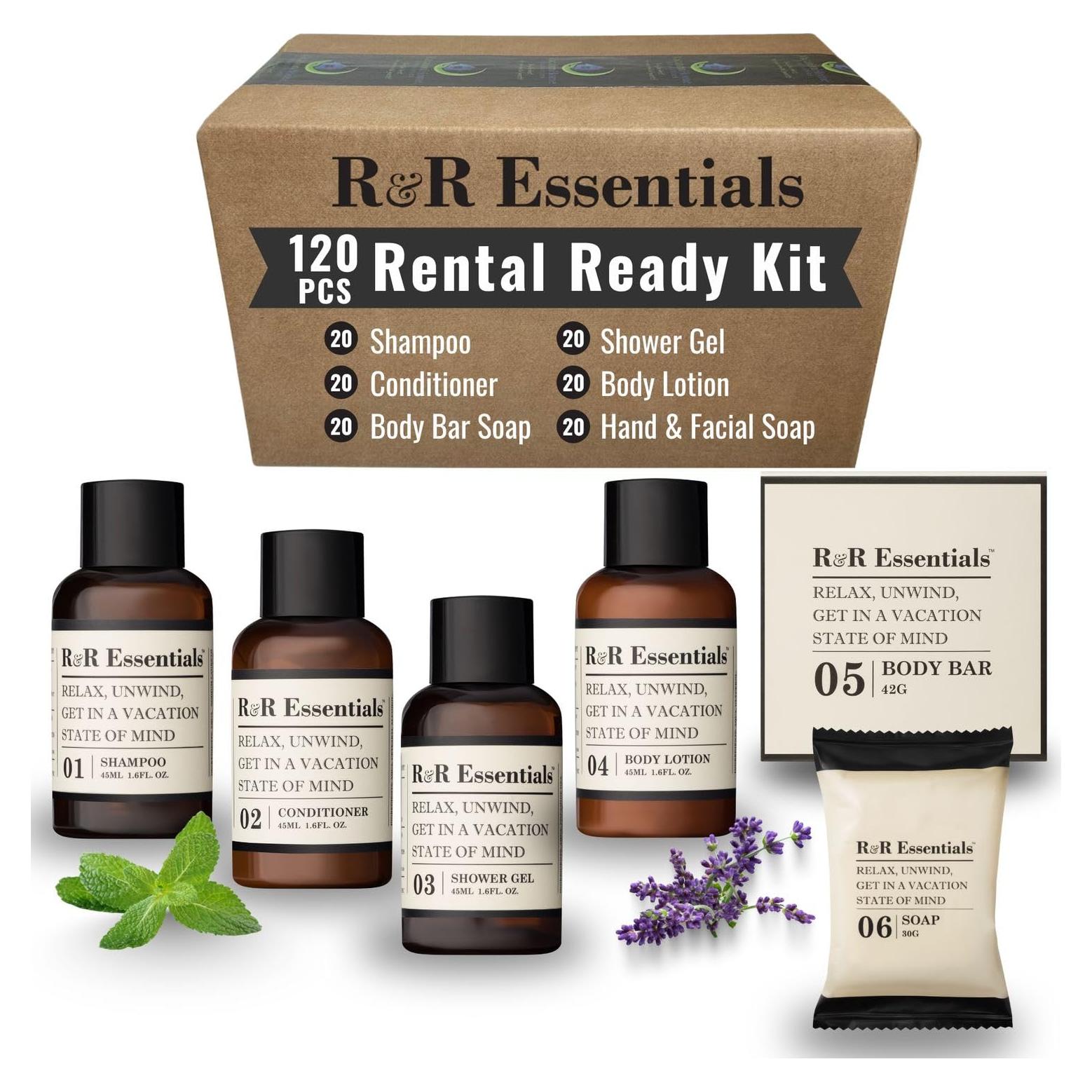 Kit de Amenidades R&R Esenciales - Jabones y Artículos de Tocador 120 pc