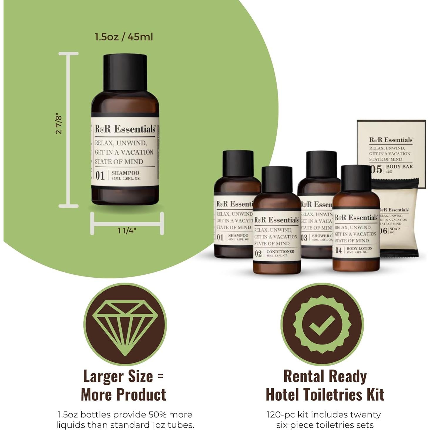 Kit de Amenidades R&R Esenciales - Jabones y Artículos de Tocador 120 pc