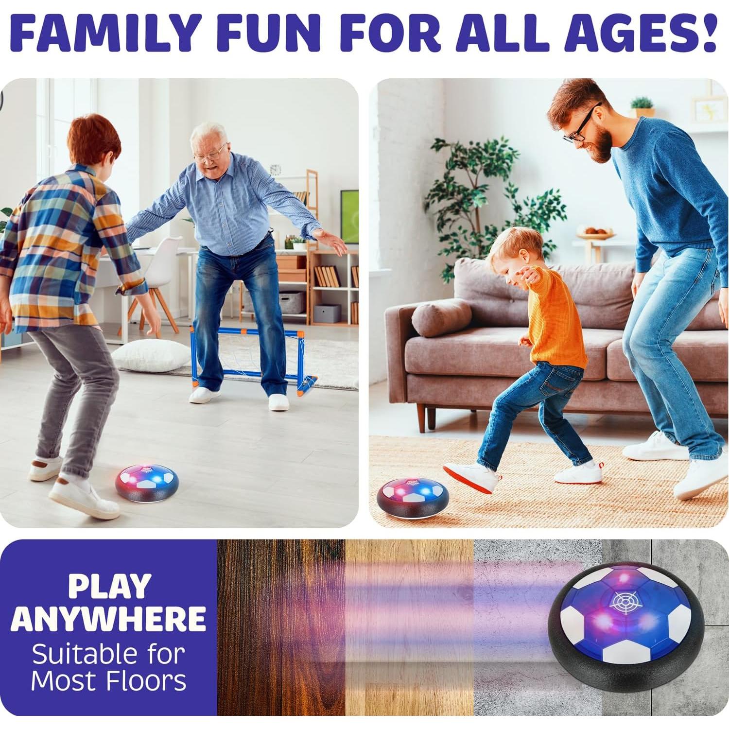 Hover Soccer Ball - Indoor Soccer Ball, Indoor Flying Toy Games (2 Floating Disk + 2 Goals) Boy Birthday Gifts, Indoor Silent Game | 4 in 1 Pack