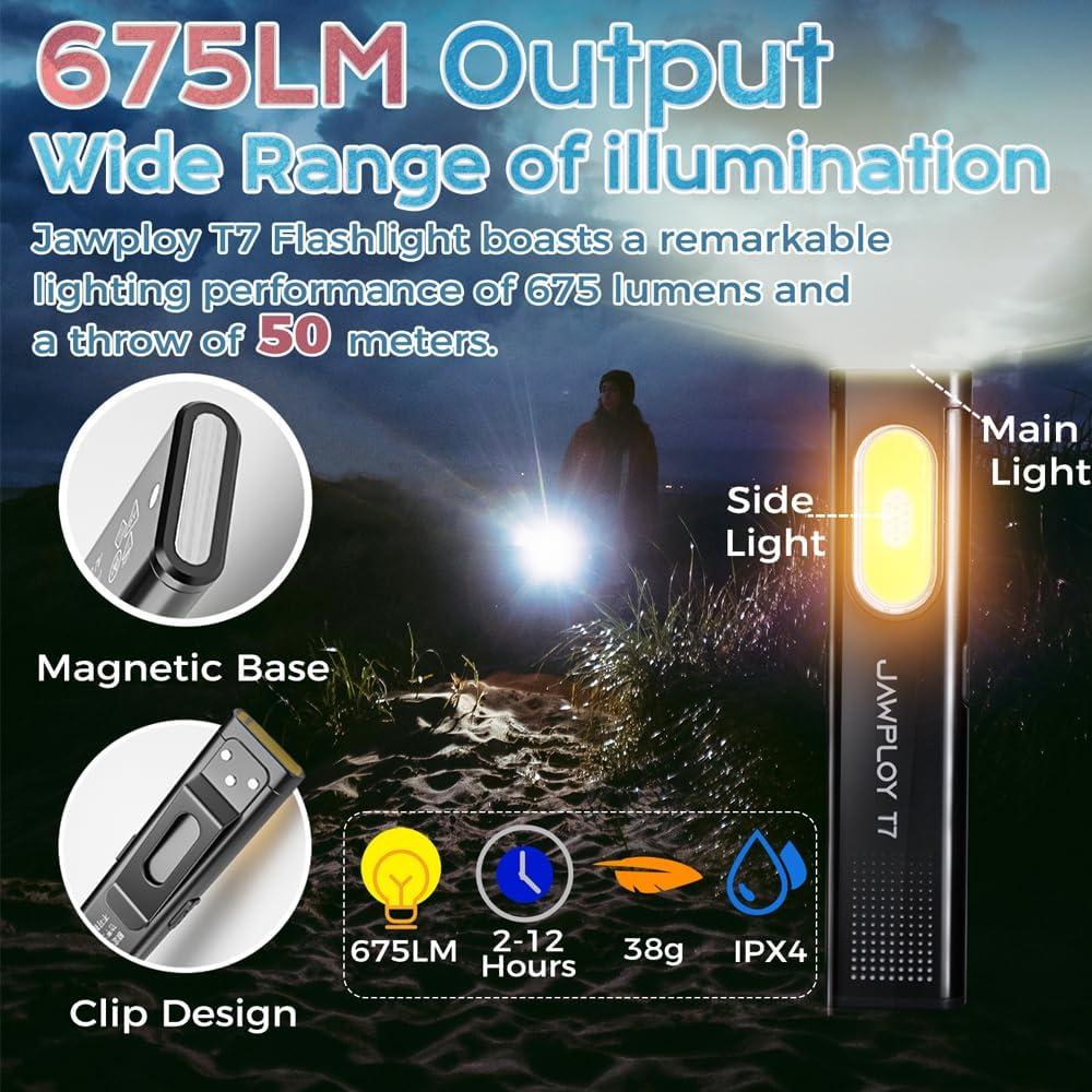 Linterna de bolsillo recargable Jawploy T7 675LM IPX4 7 modos