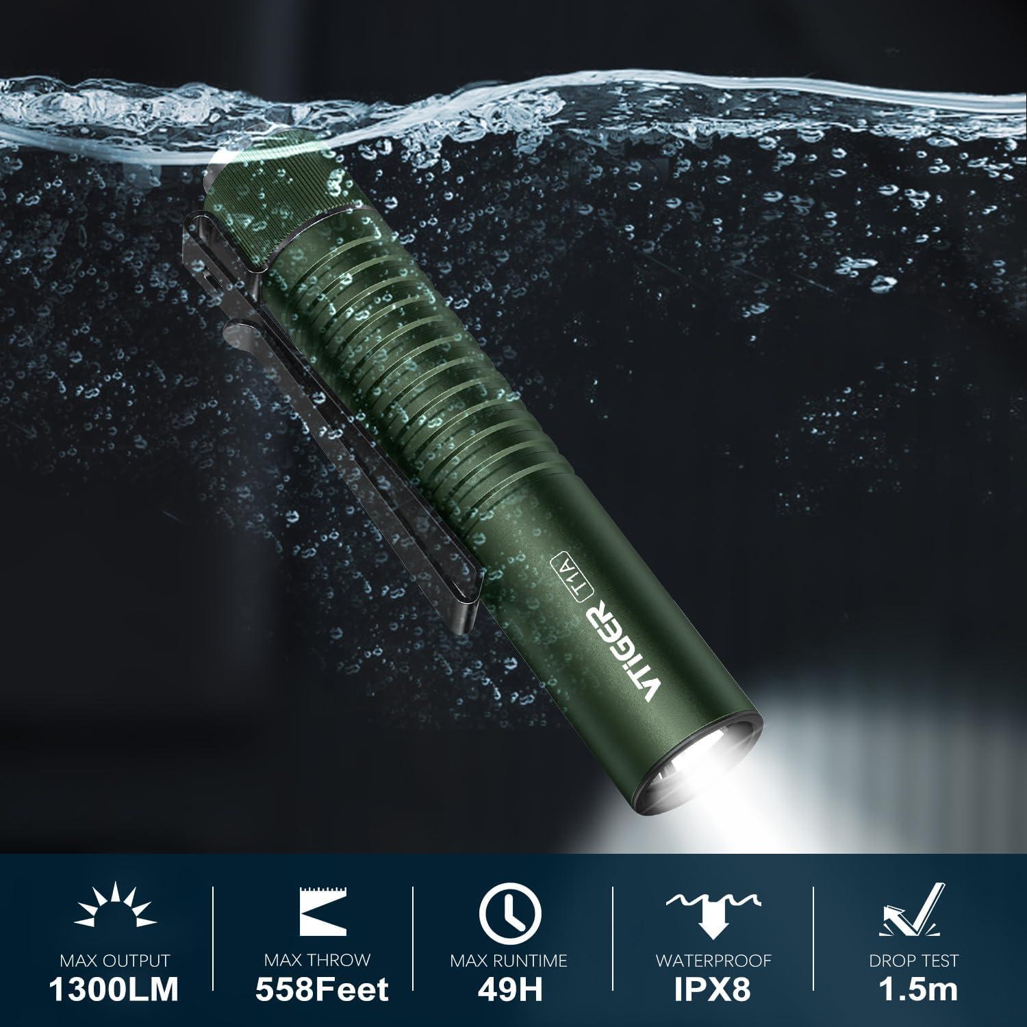 Linterna EDC VTIGER T1A Verde 1300 Lúmenes Recargable