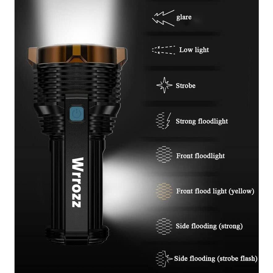 Linterna LED recargable USB Wrrozz 10000 lúmenes 8 modos