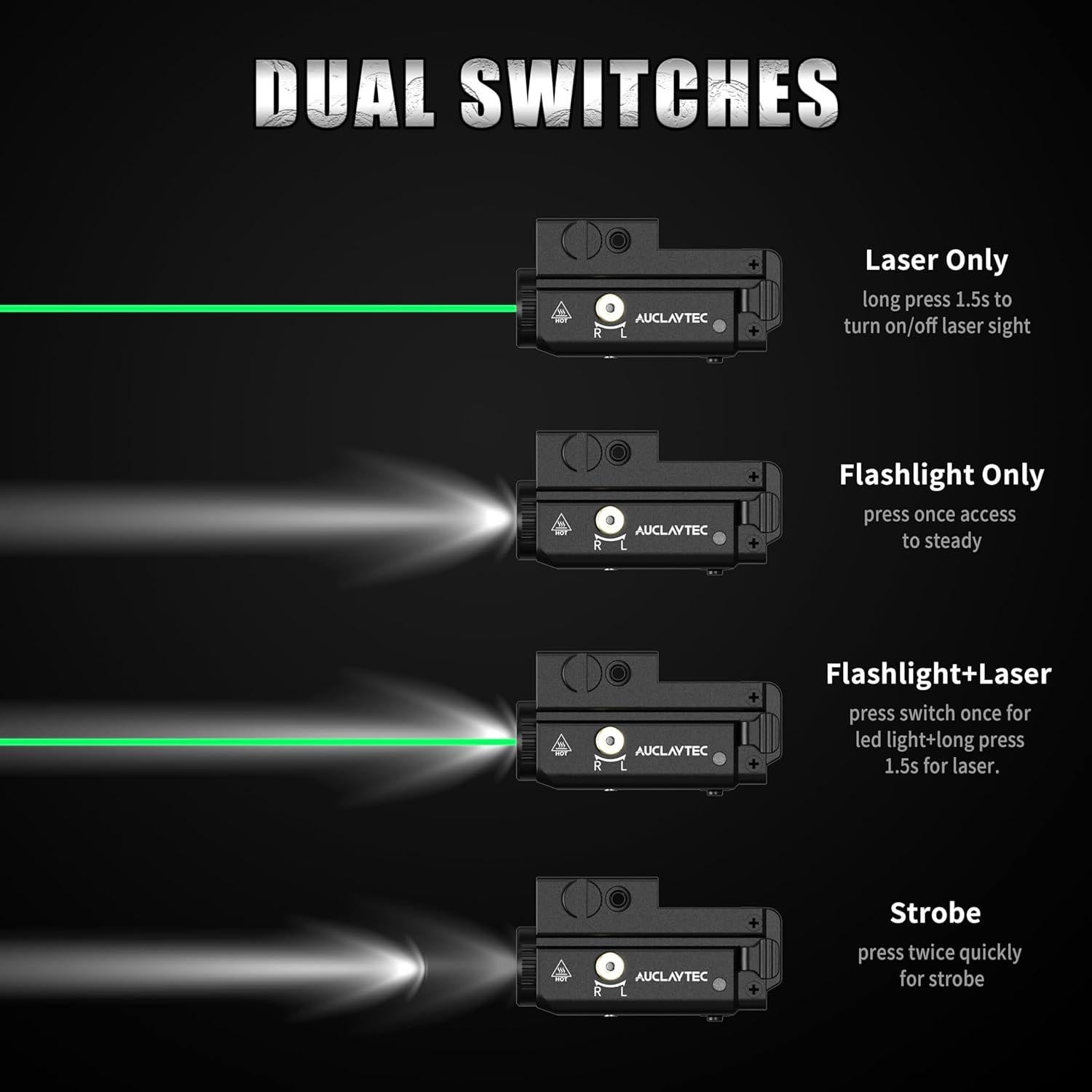 Linterna LED Táctica AUCLAYTEC 420 Lúmenes con Láser Verde