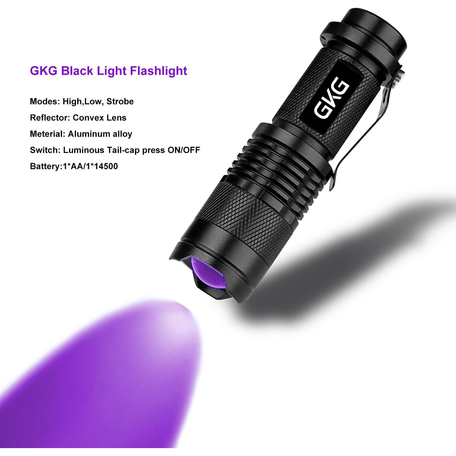 Linterna UV GKG 395nm 2Pack Mini Luz Negra Recargable