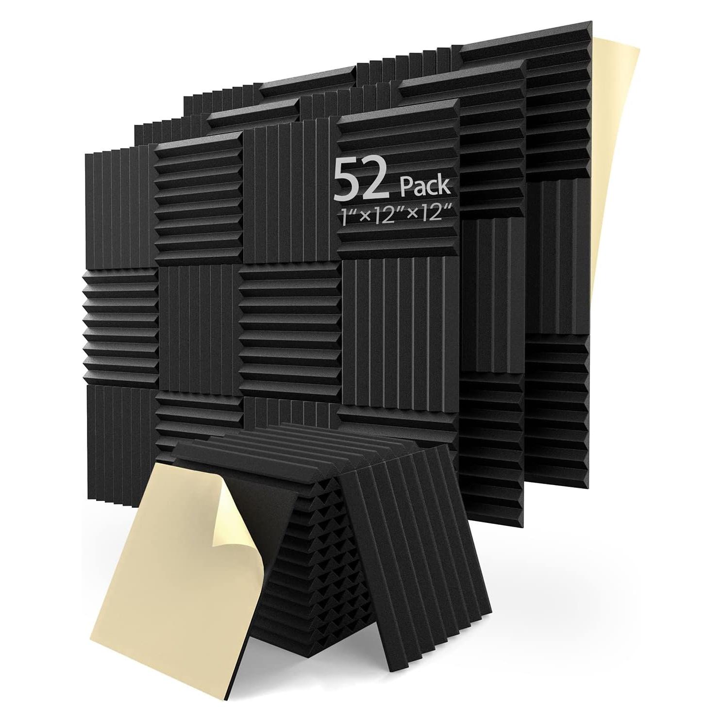 Paquete de 52 Paneles Acústicos LEIYER 1" Negro Autoadhesivos