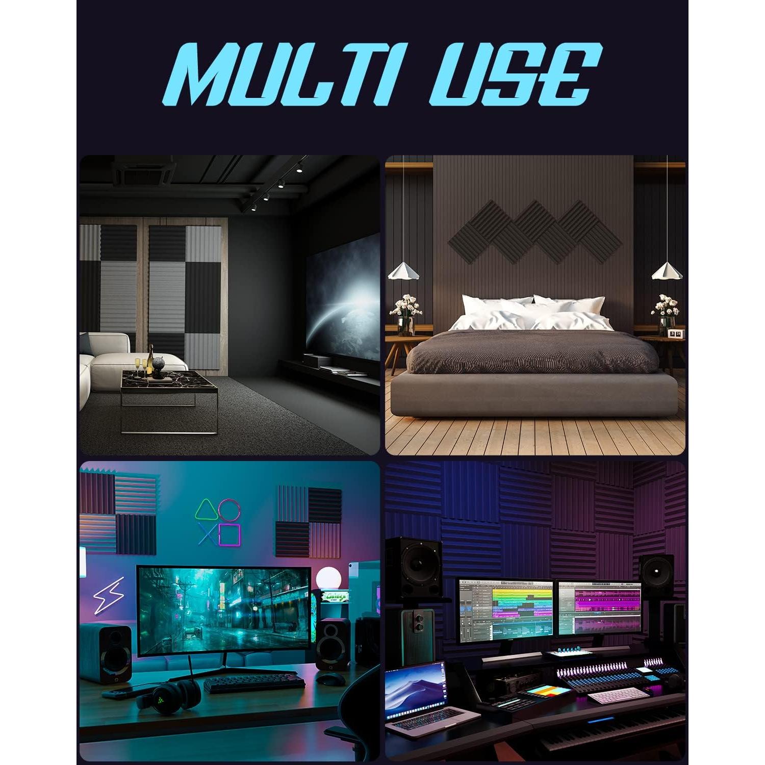 Paquete de 52 Paneles Acústicos LEIYER 1" Negro Autoadhesivos