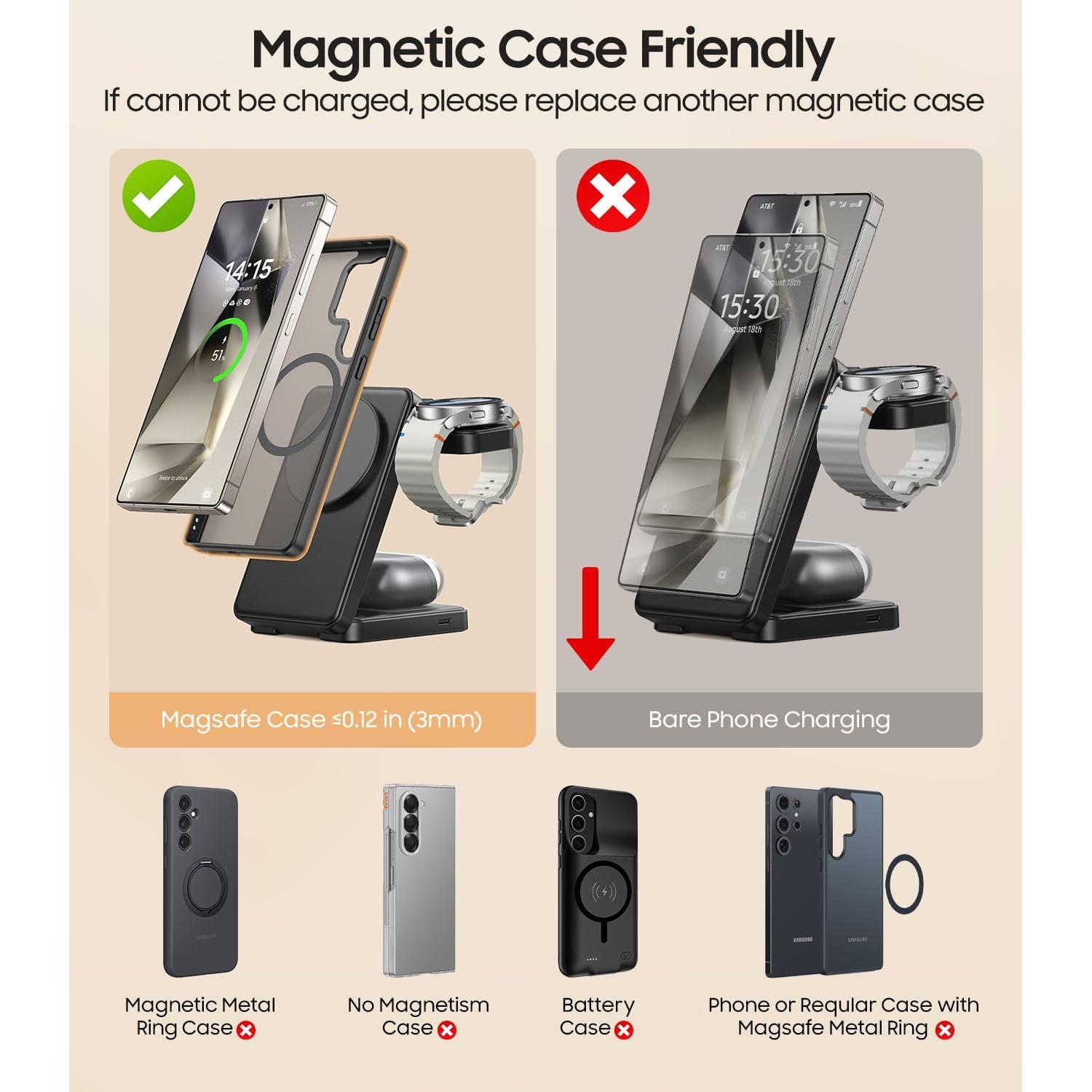 Cargador Inalámbrico 3 en 1 Meifigno para Samsung 15W