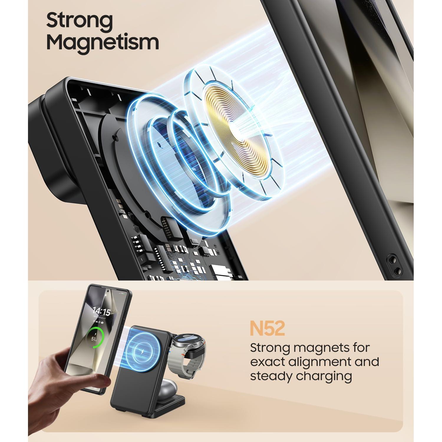 Cargador Inalámbrico 3 en 1 Meifigno para Samsung 15W