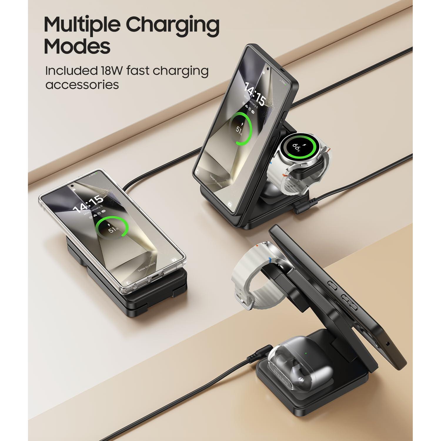 Cargador Inalámbrico 3 en 1 Meifigno para Samsung 15W