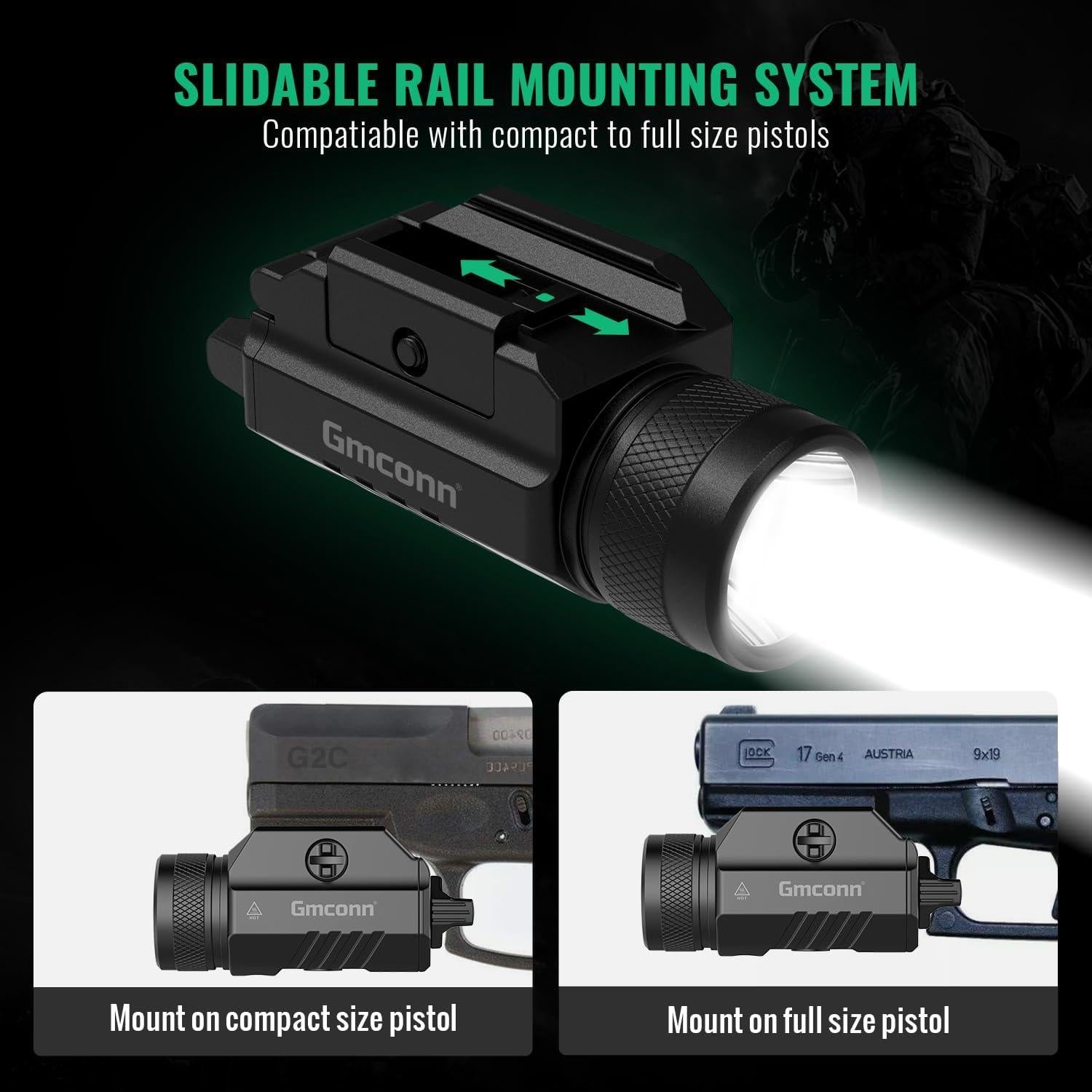 Linterna Compacta Gmconn 1250 Lúmenes para Arma con Modo Estroboscópico