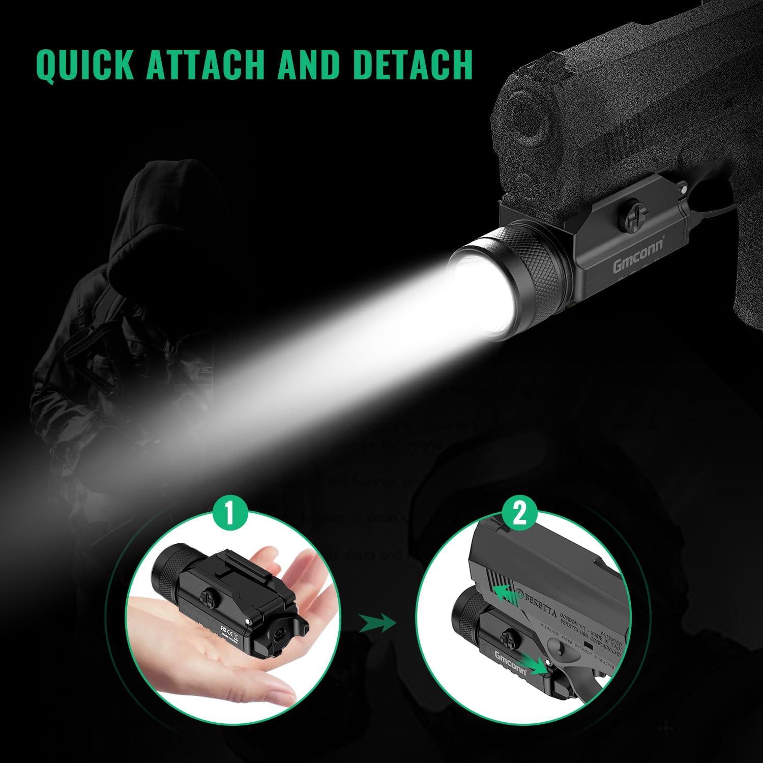 Linterna Compacta Gmconn 1250 Lúmenes para Arma con Modo Estroboscópico