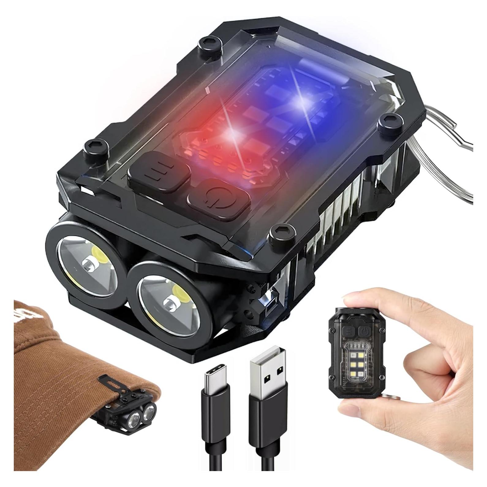 SEFONE 8 Modes Clip on Flashlight Mini EDC Keychain Flashlight, Running Light LED & COB Small Pocket Flash Lights, Super Bright 800 High Lumens Work Light Men Gifts (Black)