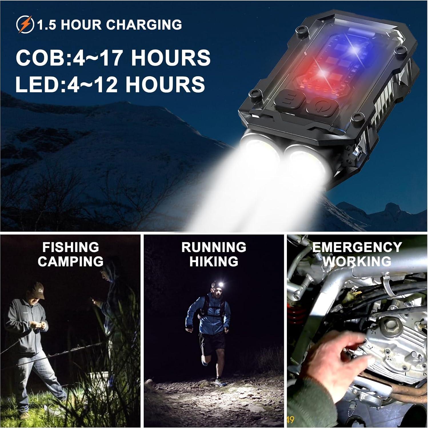 SEFONE 8 Modes Clip on Flashlight Mini EDC Keychain Flashlight, Running Light LED & COB Small Pocket Flash Lights, Super Bright 800 High Lumens Work Light Men Gifts (Black)