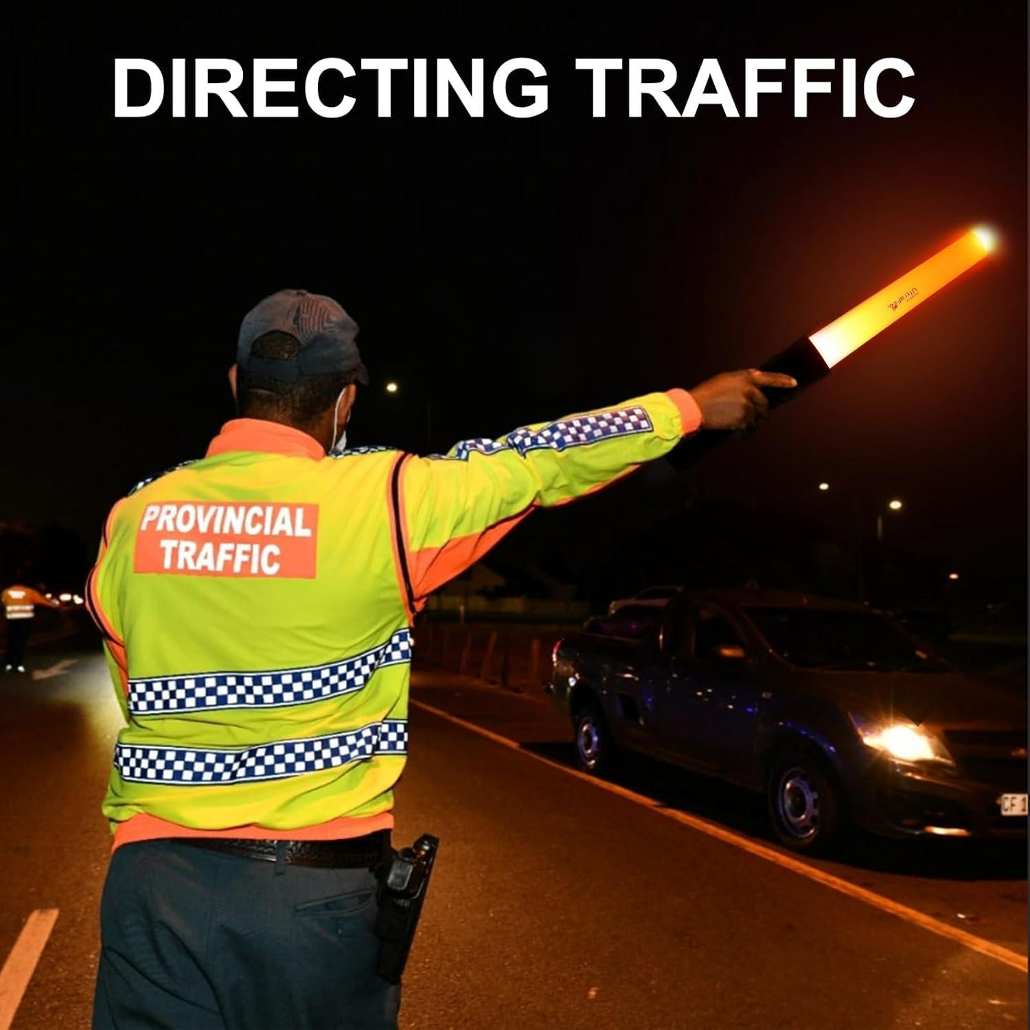 ULTRAFIRE 11-Inch Signal Traffic Wand LED Flashlight with Strobe Mode, Wrist Strap Lanyard, 250 Lumens, Orange Finish