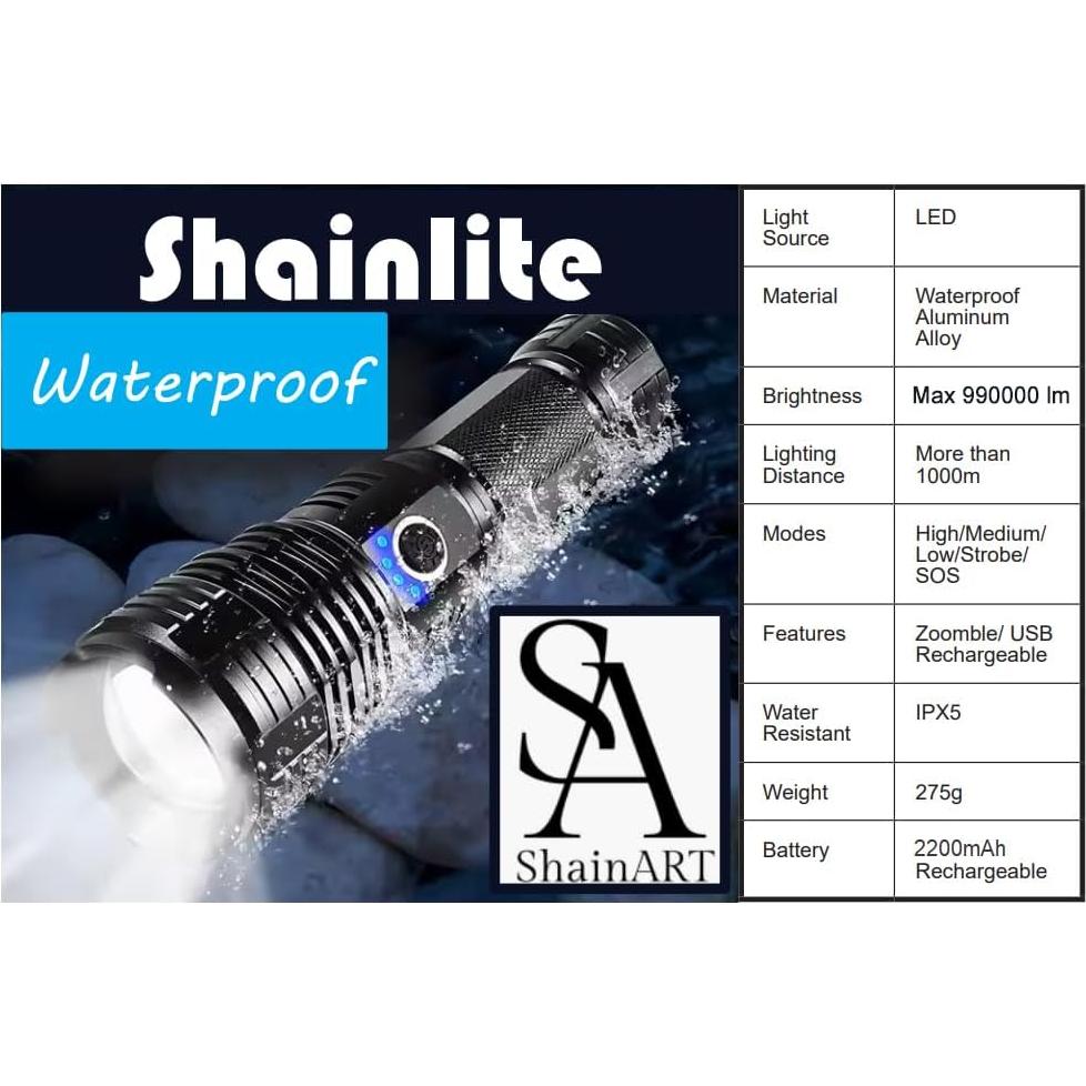 Linterna Táctica Recargable Shainart 990000LM 5 Modos Impermeable