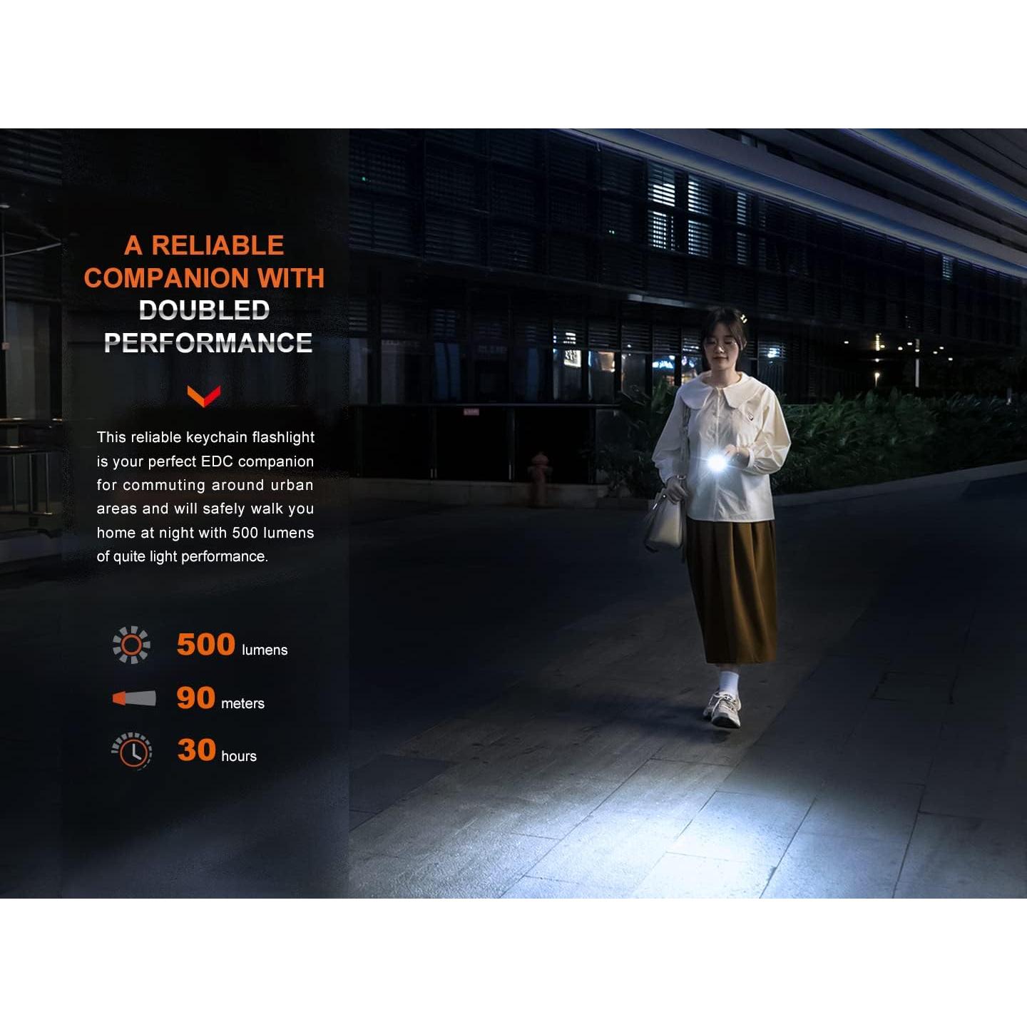 Linterna de Llavero Fenix E03R v2.0 Azul 500 Lúmenes Recargable