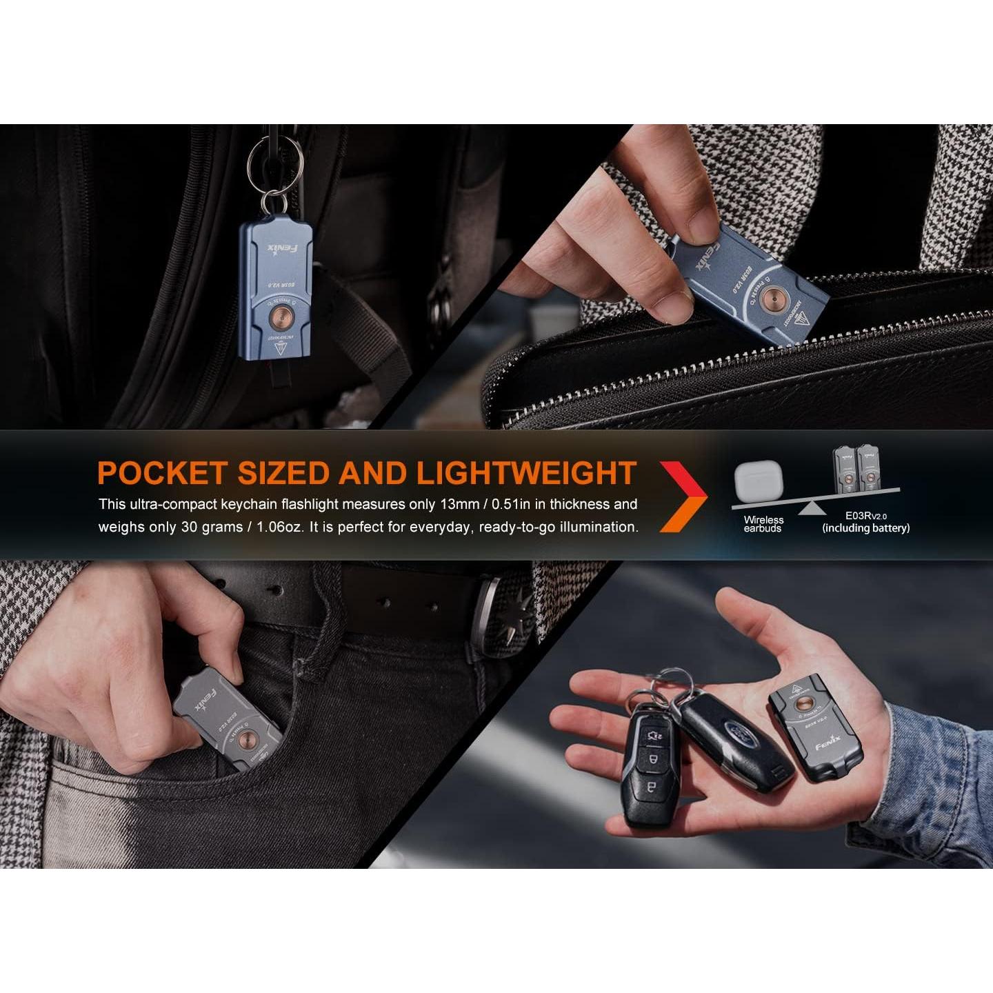 Linterna de Llavero Fenix E03R v2.0 Azul 500 Lúmenes Recargable