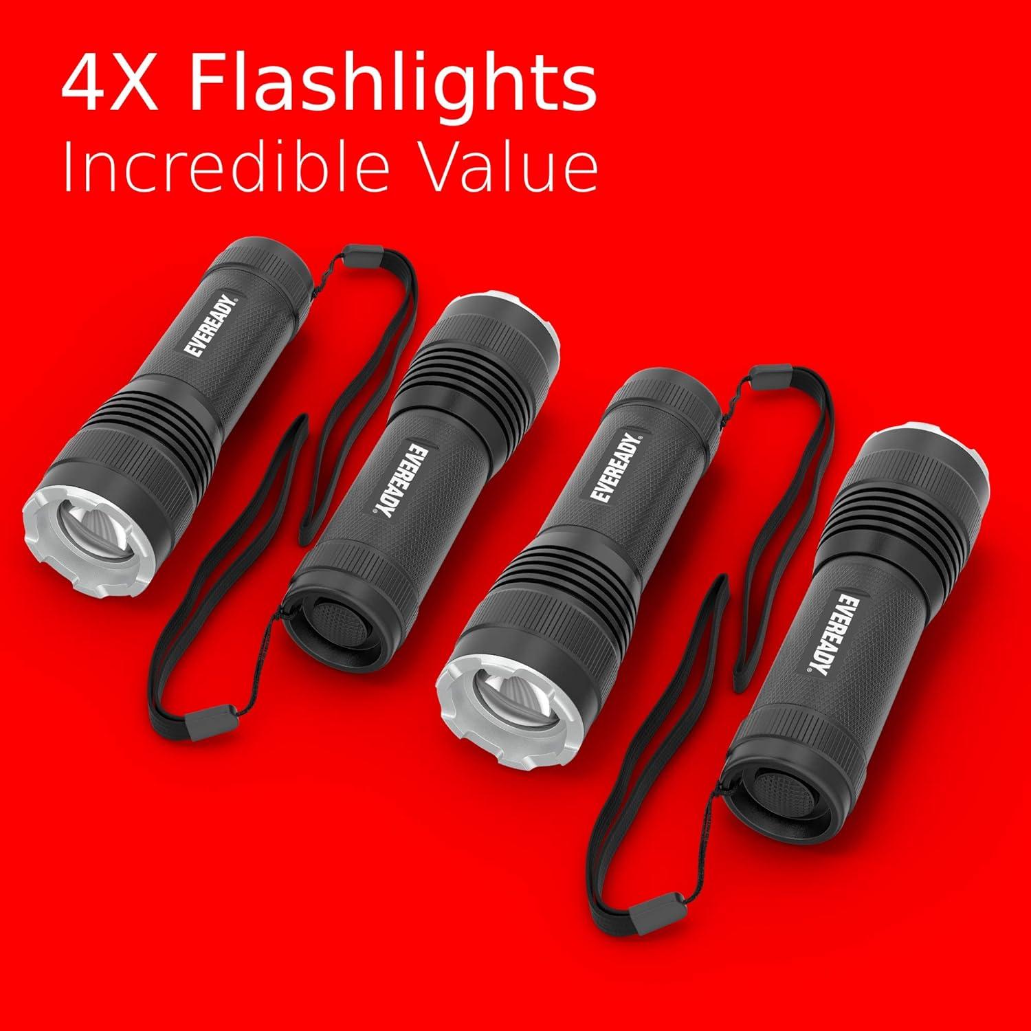 Eveready LED Flashlights (4-Pack) S300 PRO, IPX4 Water Resistant Tactical Flashlight, Bright EDC Torches for Camping, Outdoors, Power Outage Emergencies