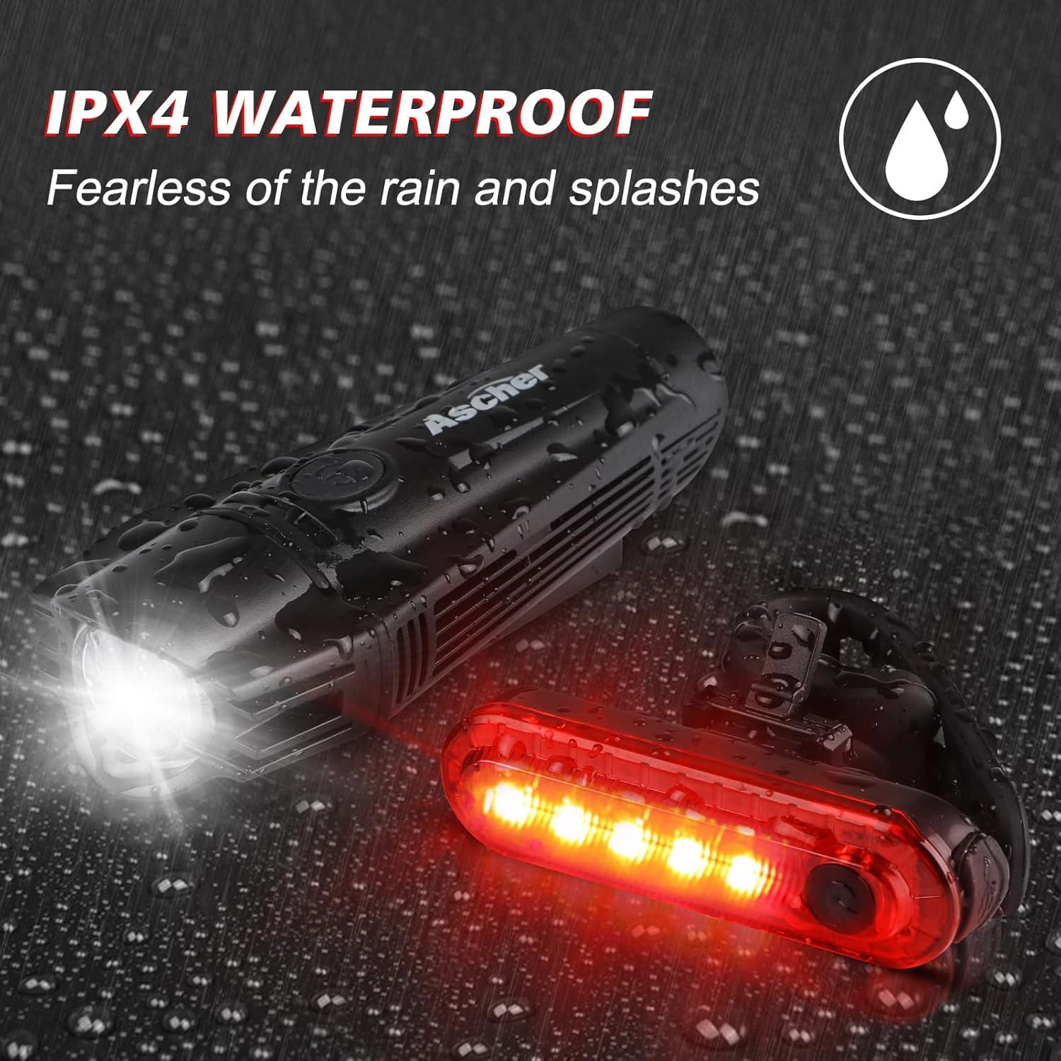 Juego de Luces para Bicicleta Ascher USB Recargables 4 Modos