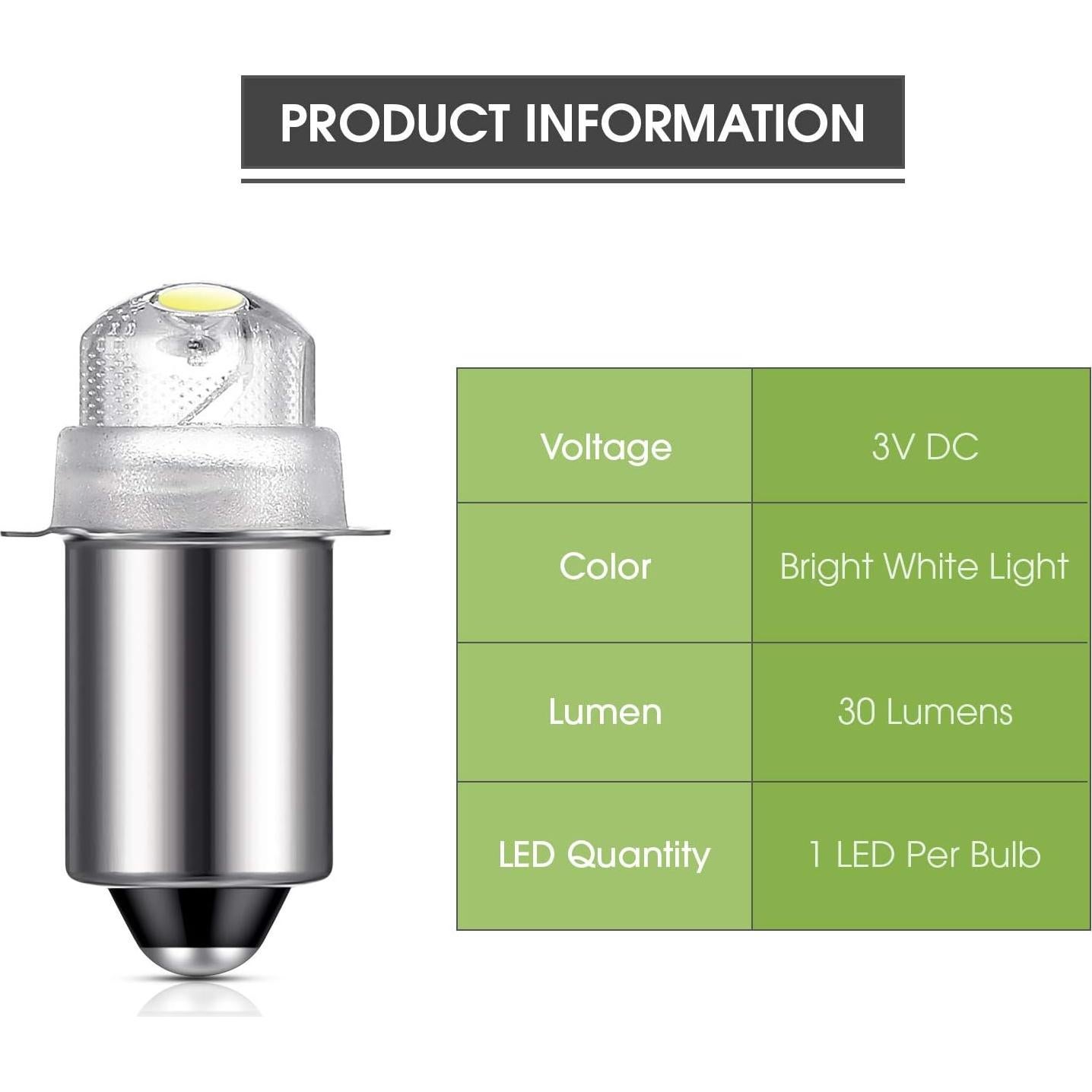 Honoson 30 Lumen 3-Volt LED Replacement Flashlight Bulbs Torch Bulb with 10 Year Lifespan, 41-1643(3)