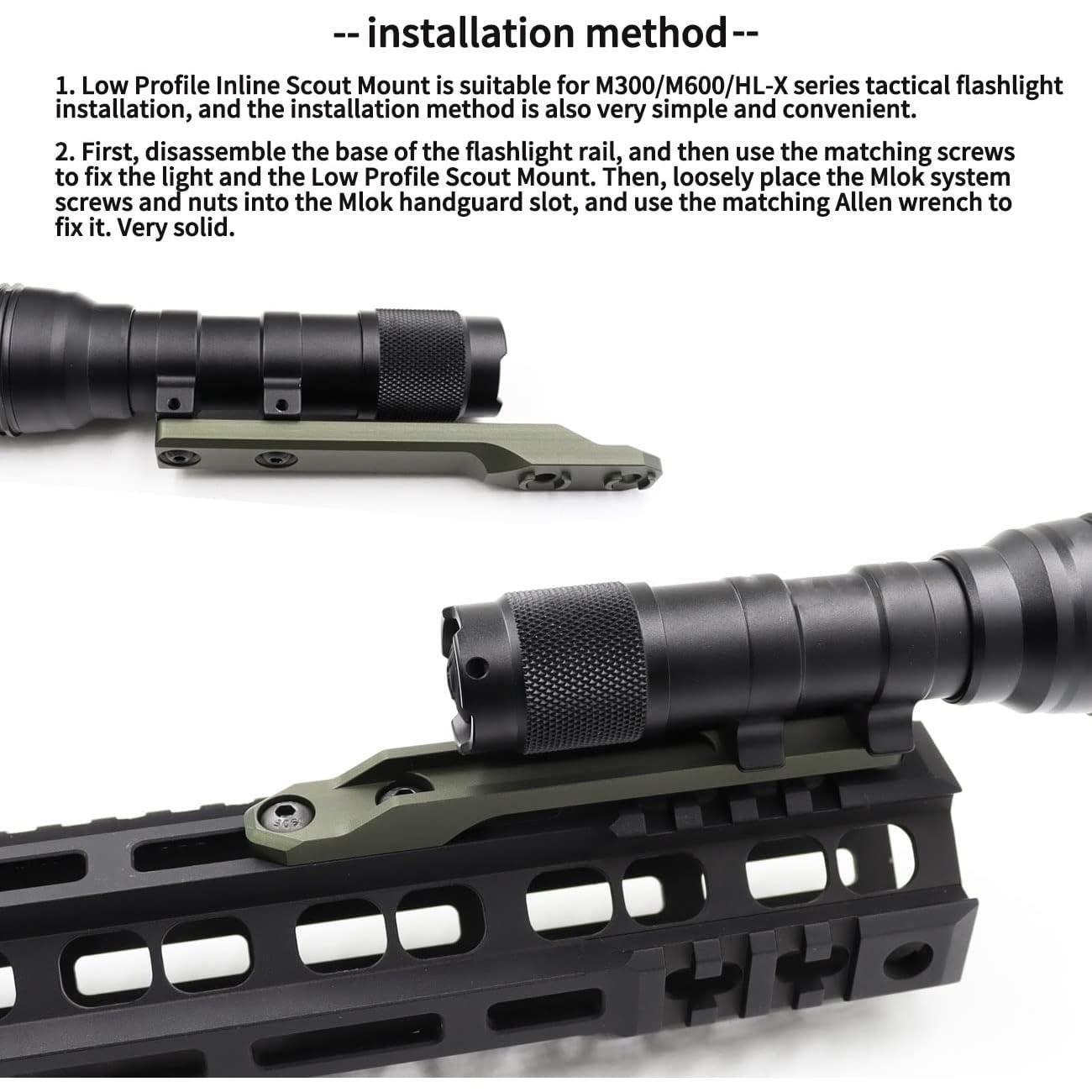 Montura de Luz de Arma Jmtac Mlok Inline Scout Aluminio Verde
