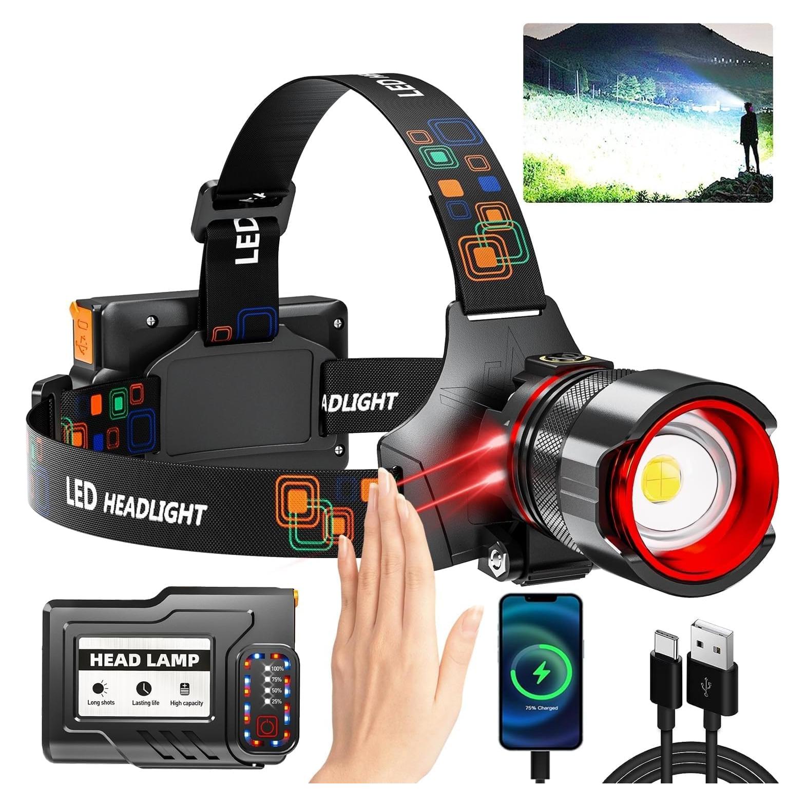 Linterna Frontal LED Recargable ABUSVEX 990000 Lúmenes IPX6