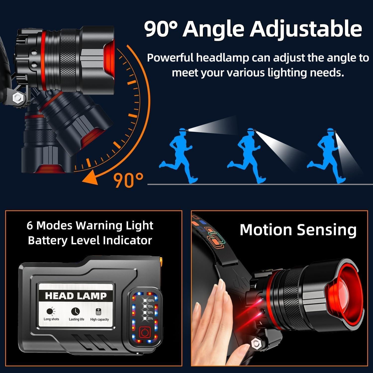 Linterna Frontal LED Recargable ABUSVEX 990000 Lúmenes IPX6
