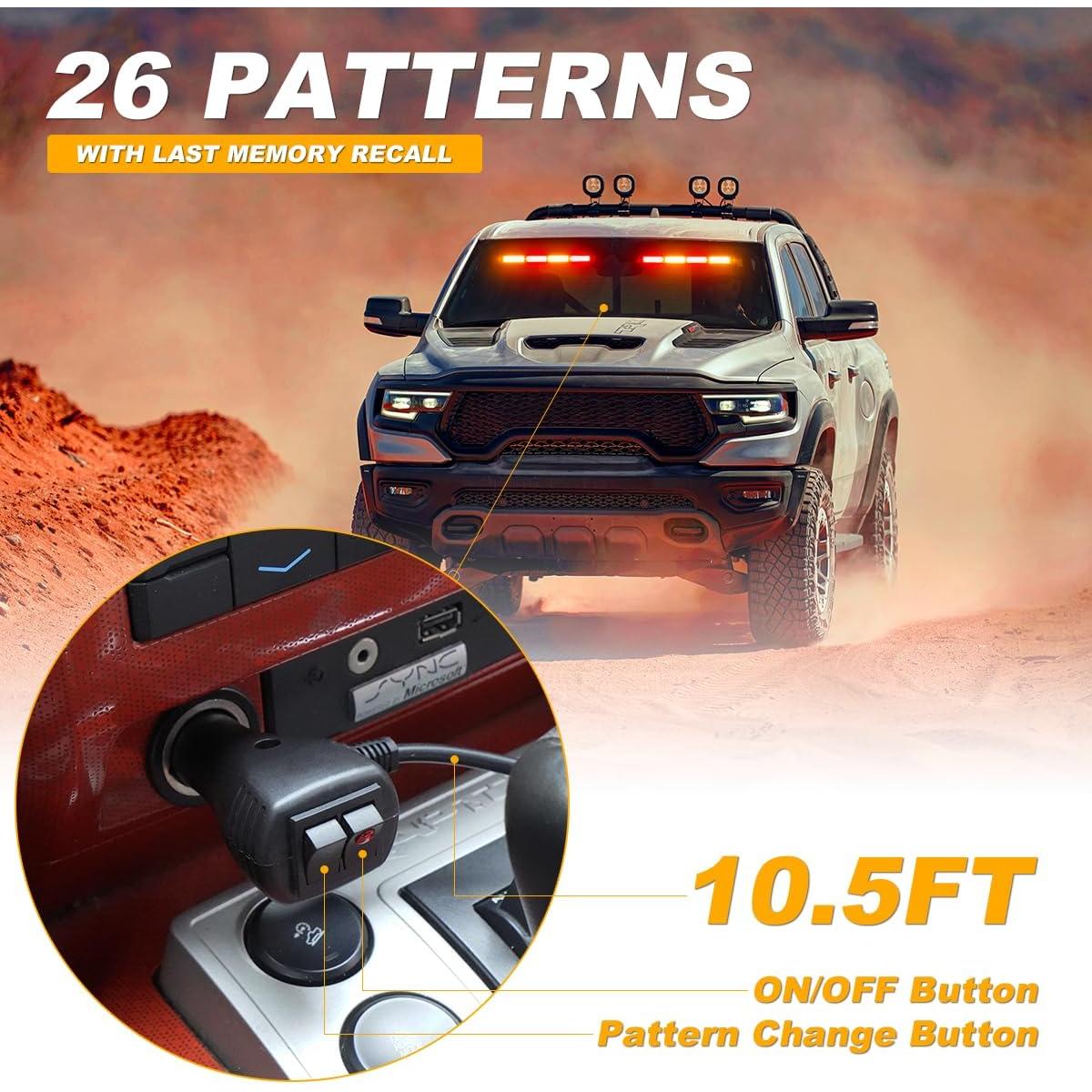 Barra de Luz Estroboscópica LED LRTER 45cm 2 en 1 para Vehículos