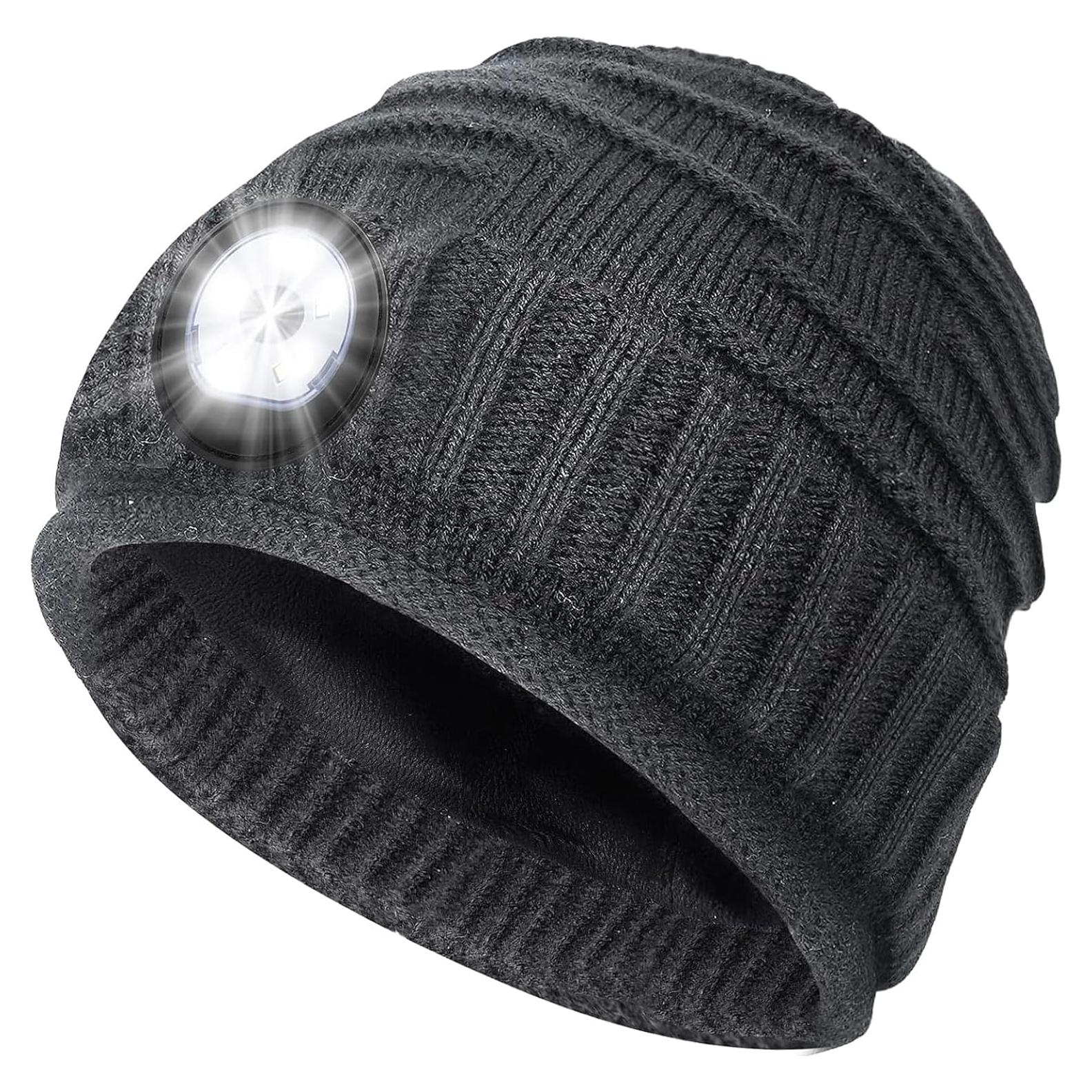 Gorro Beanie con Luz LED Recargable para Hombre - Gris Oscuro