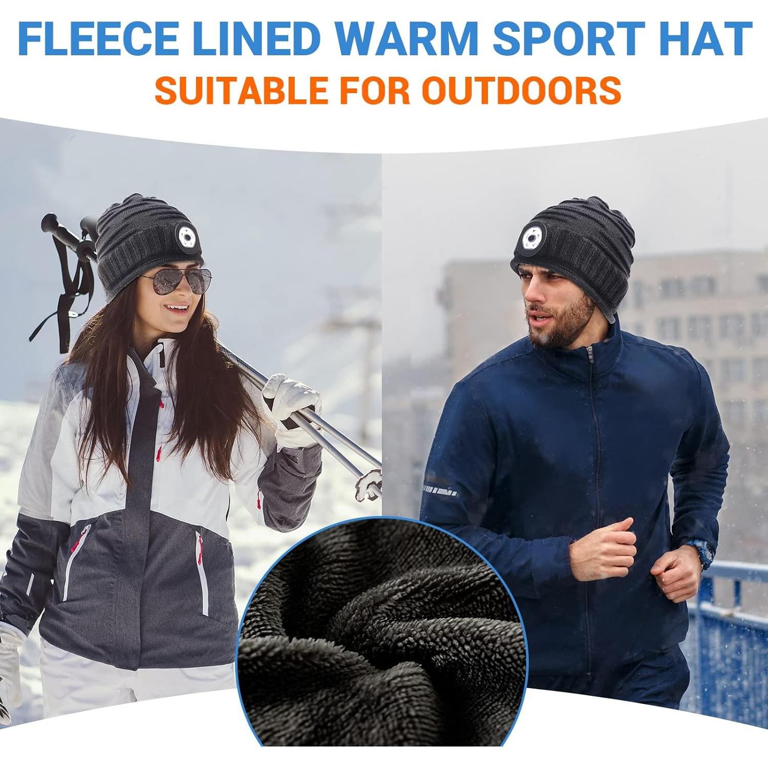 Gorro Beanie con Luz LED Recargable para Hombre - Gris Oscuro