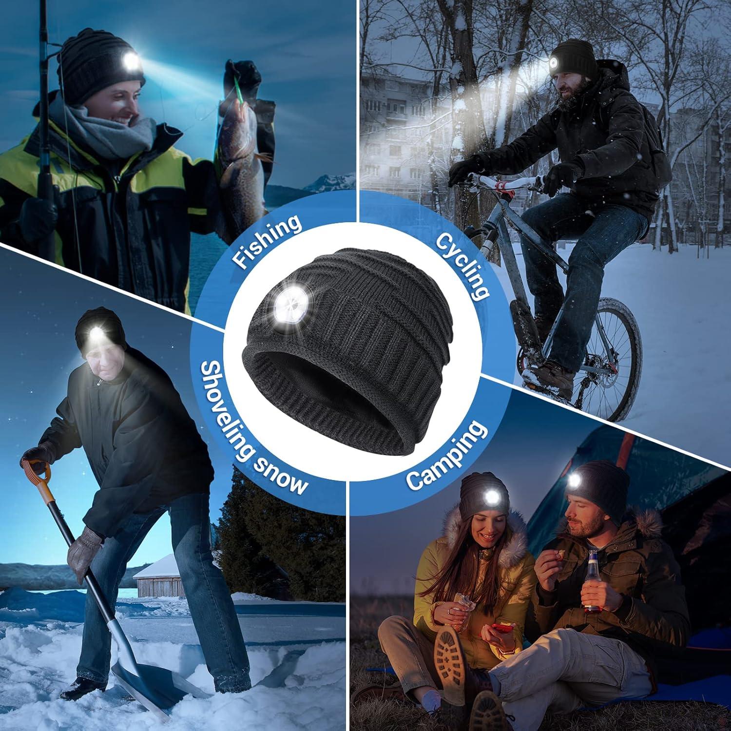 Gorro Beanie con Luz LED Recargable para Hombre - Gris Oscuro