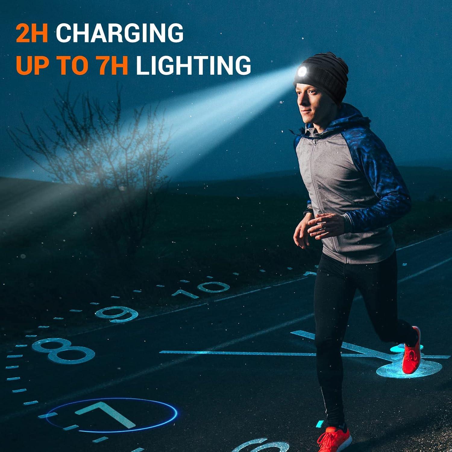 Gorro Beanie con Luz LED Recargable para Hombre - Gris Oscuro